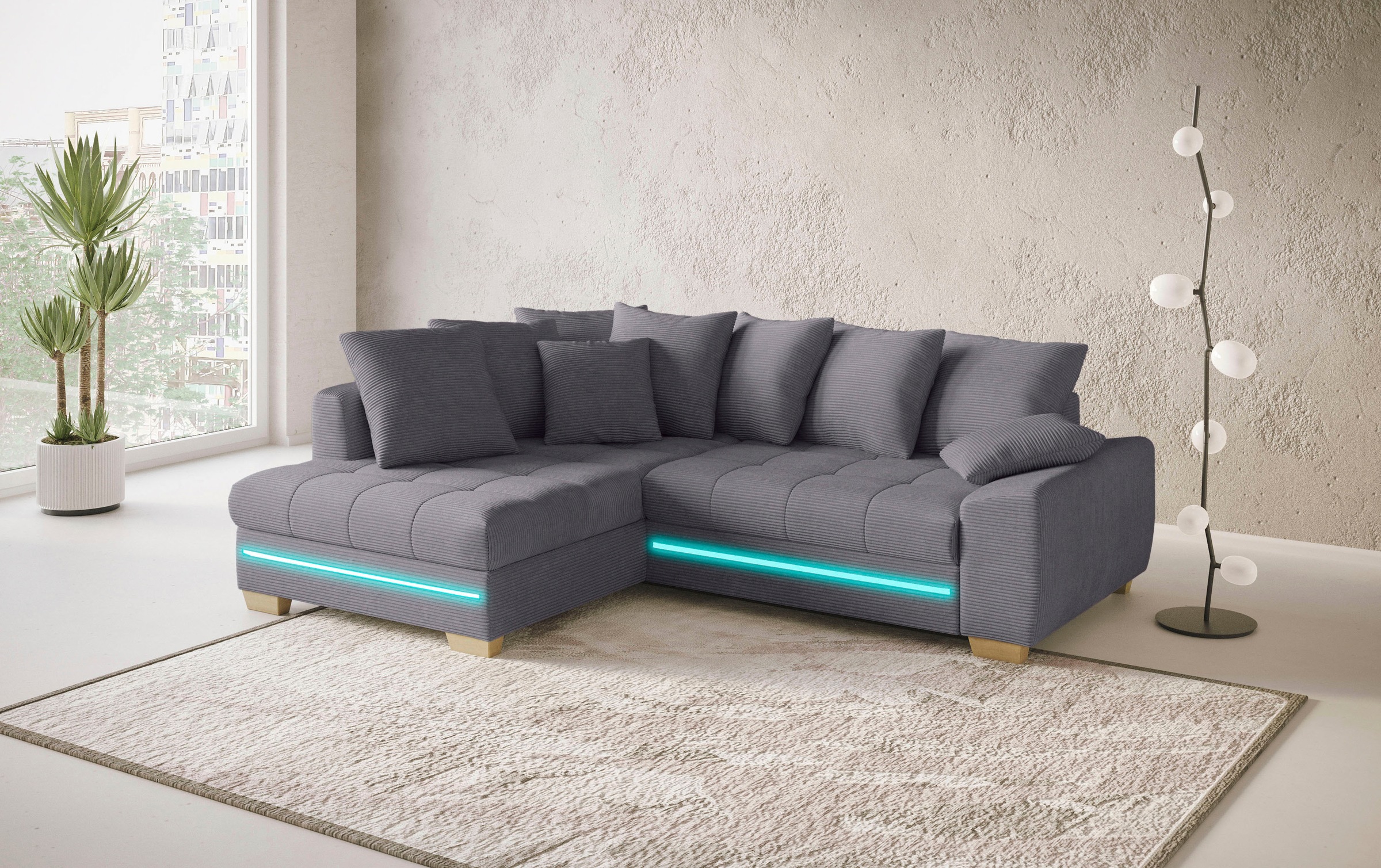Mr. Couch Ecksofa »Nikita II, L-Form«, mit Kaltschaum, RGB-LED Beleuchtung, wahlweise mit Bett, Bettkasten