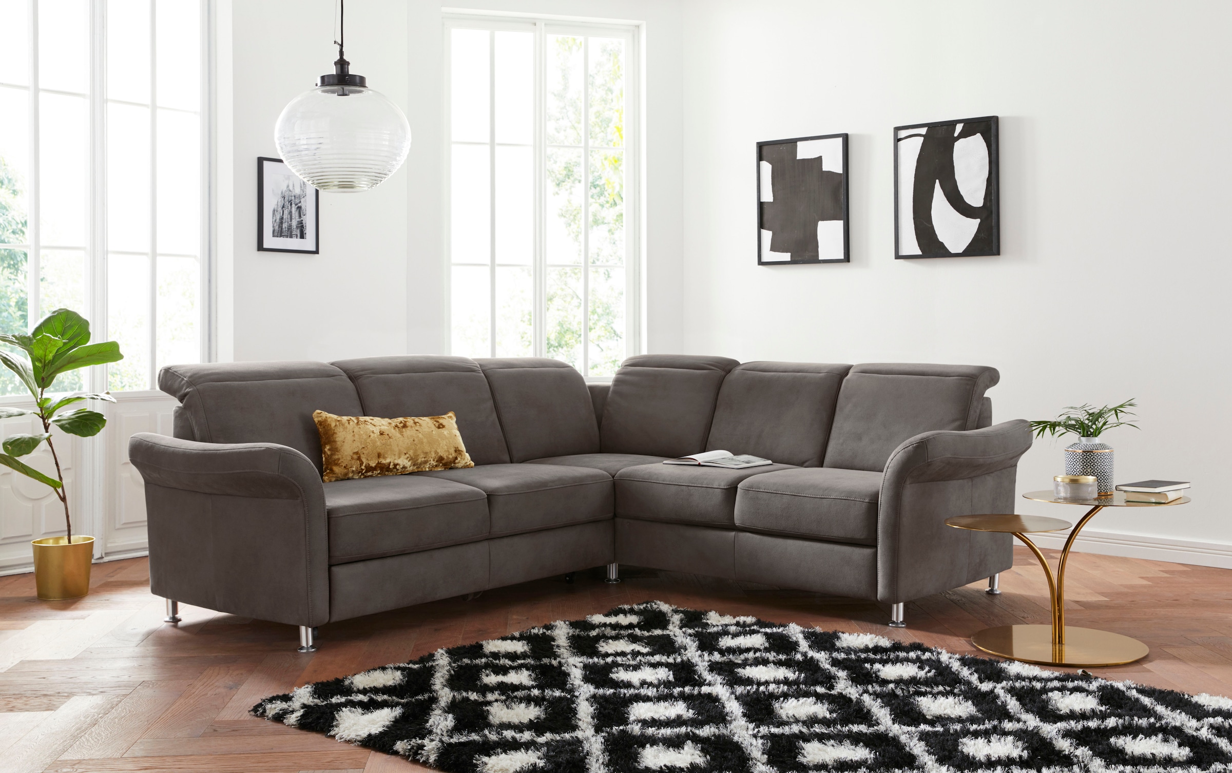 sit&more Ecksofa "Darwin L-Form" inklusive Federkern, wahlweise mit Kopfteilverstellung, Schlaffunktion