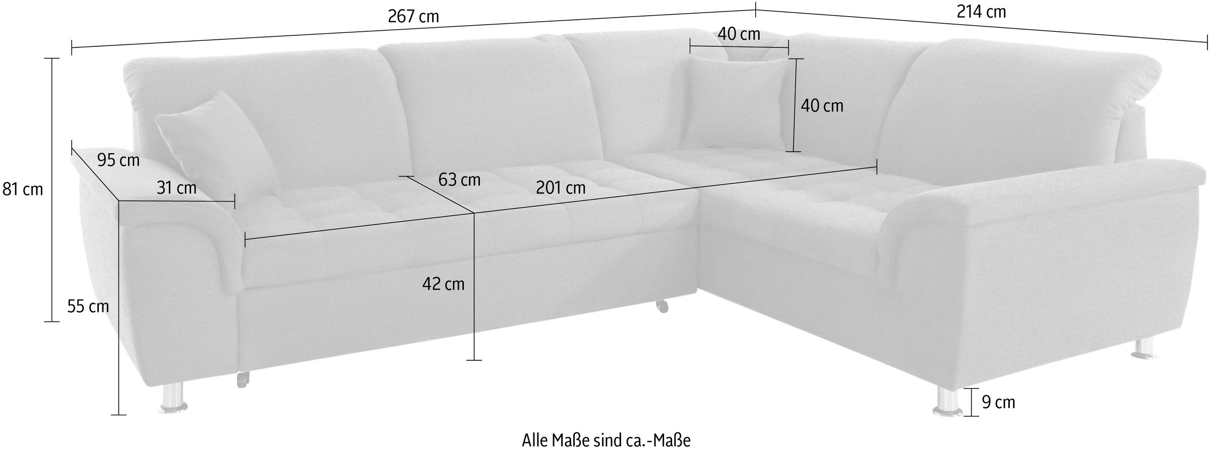 DOMO collection Ecksofa »FRANZI zeitlos und elegant, moderne Sitzheftung, L-Form« wahlweise mit Kopfteilverstellung (dann Breite: 275 cm)