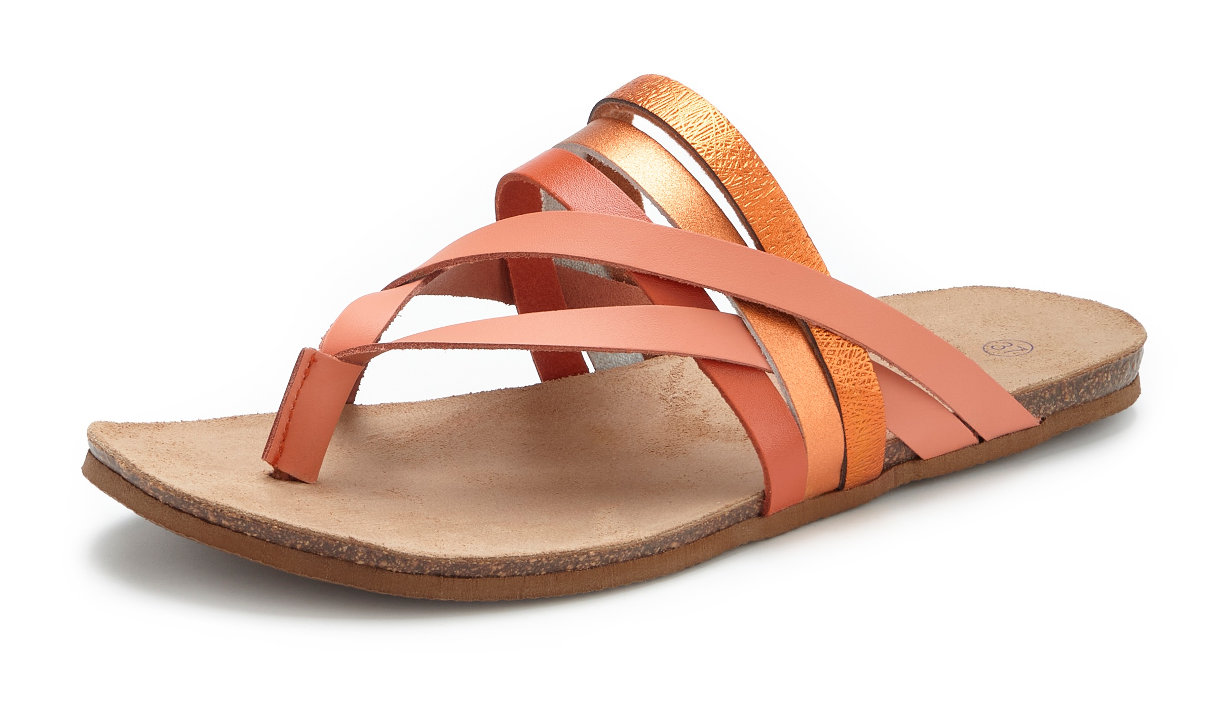 LASCANA Zehentrenner Sandale, Pantolette aus Leder mit Korkfußbett günstig online kaufen