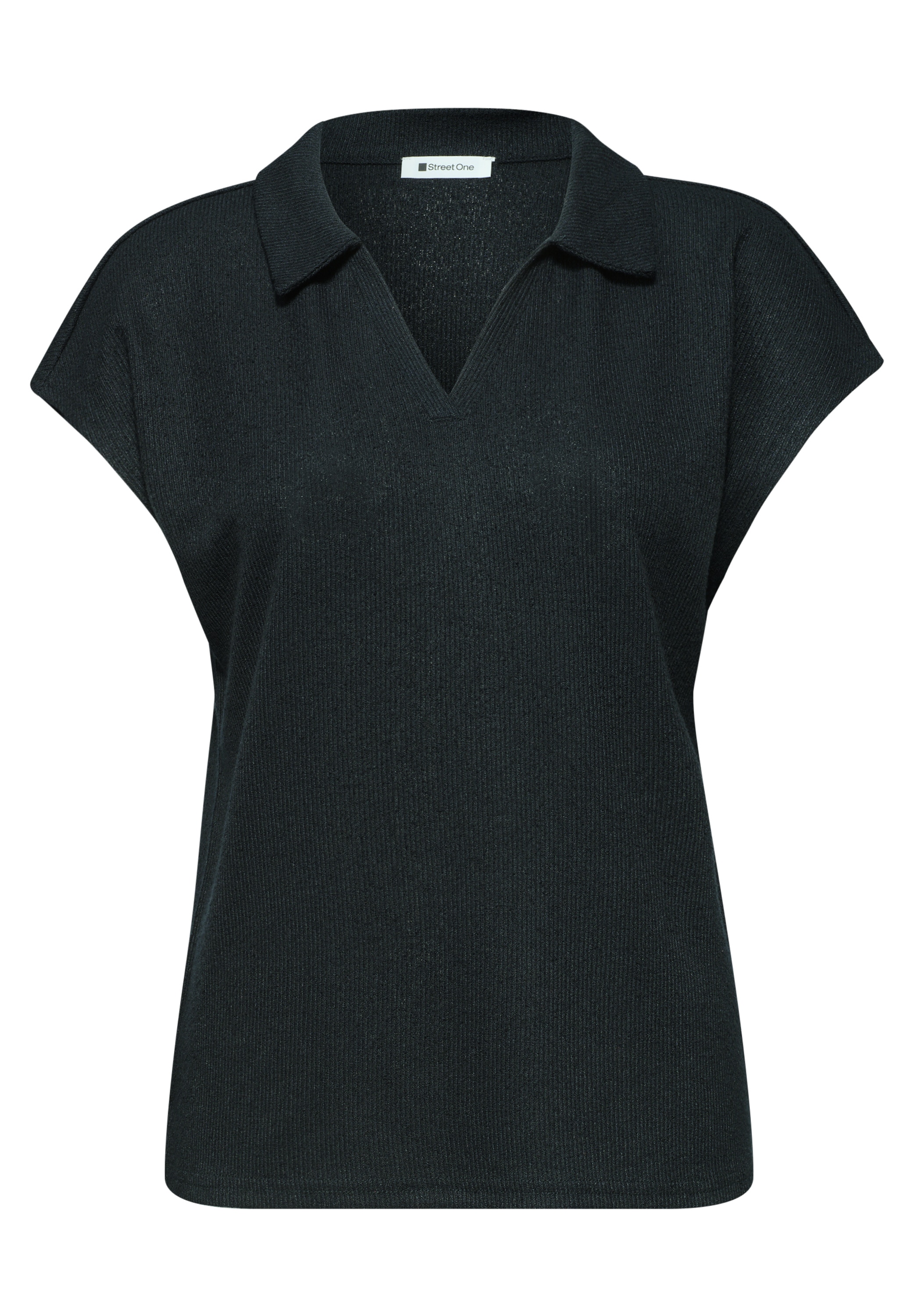 STREET ONE Poloshirt feine Struktur, unifarben, überschnittene Schultern