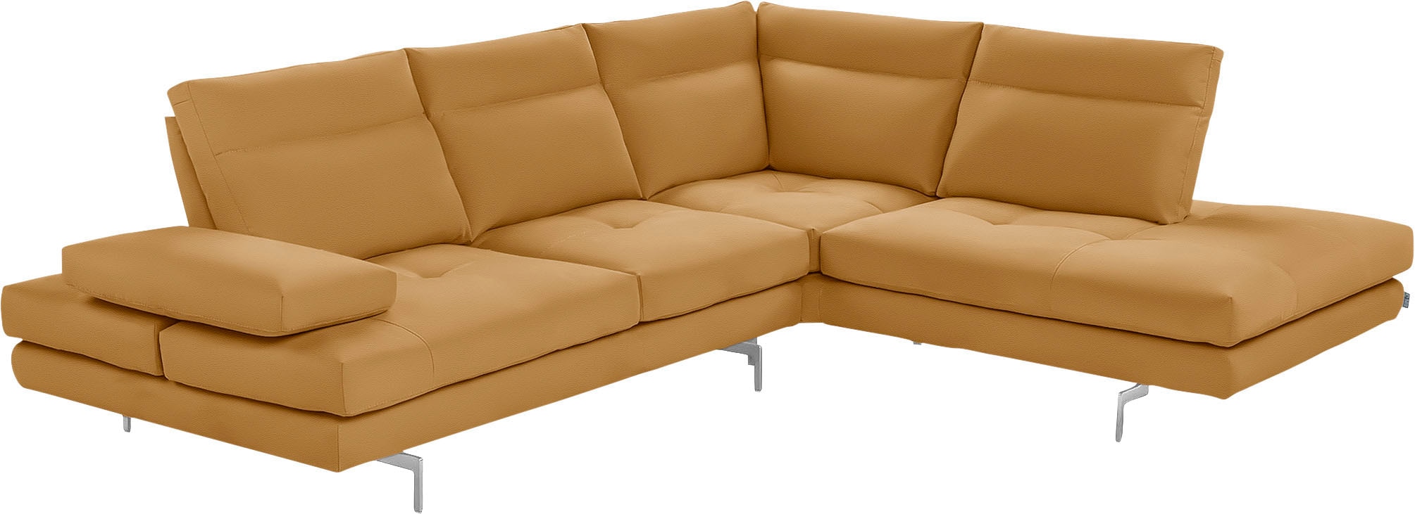 CALIA ITALIA Ecksofa "Toby Wing, B/T: 288/232 cm, Multifunktionssofa, Designsofa, L-Form" Sitztiefenverstellung und Armteilfunktion, Füße chrom glänzend