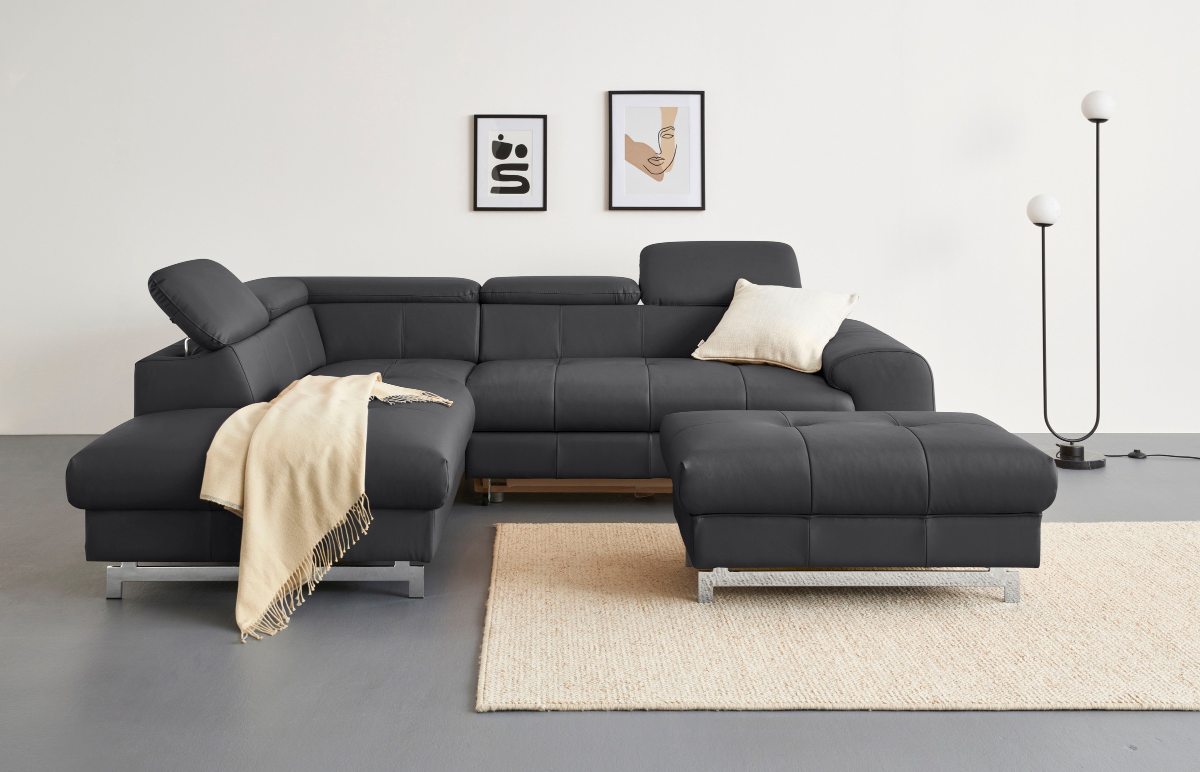 COTTA Ecksofa »Chef L-Form«, mit Kopfteilverstellung, edle Metallkufen, wahlweise mit Bettfunktion