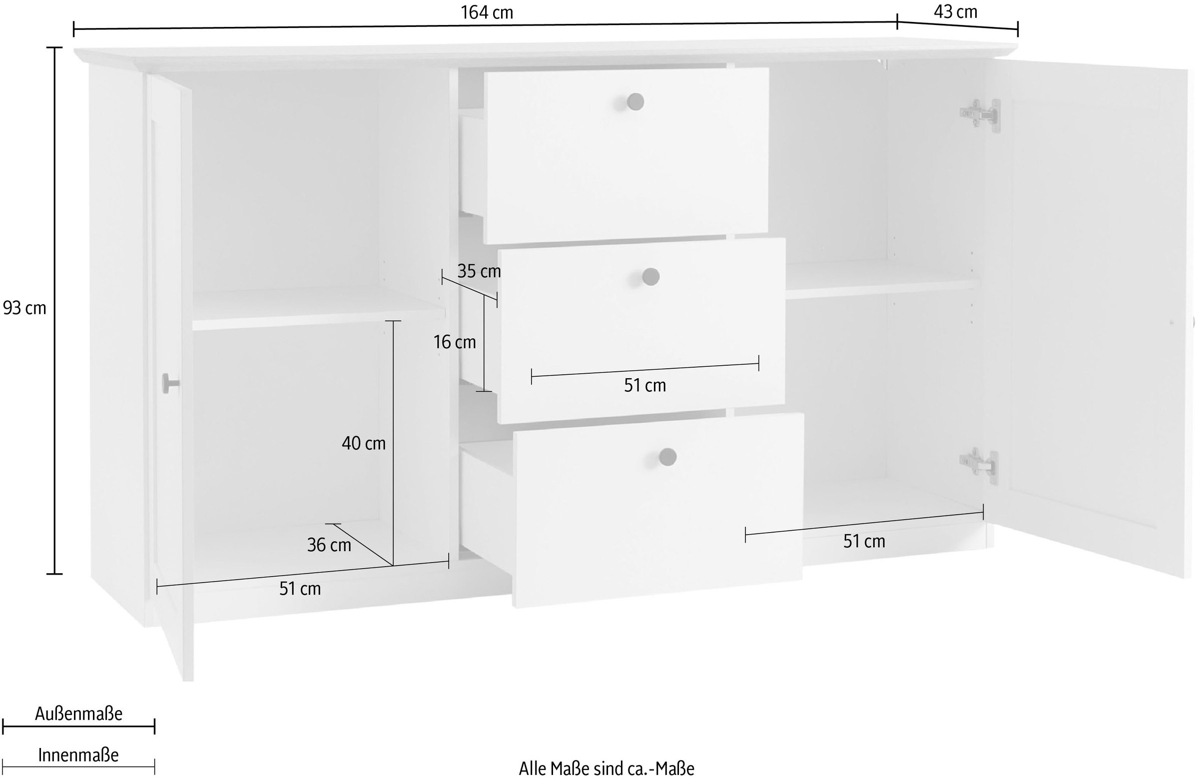 OTTO home Sideboard »Brest, Schrank im Landhausstil, Kommode, zeitloses Stauraumelement« schwarze Metallgriffe, ausreichend Stauraum, 164 cm breit