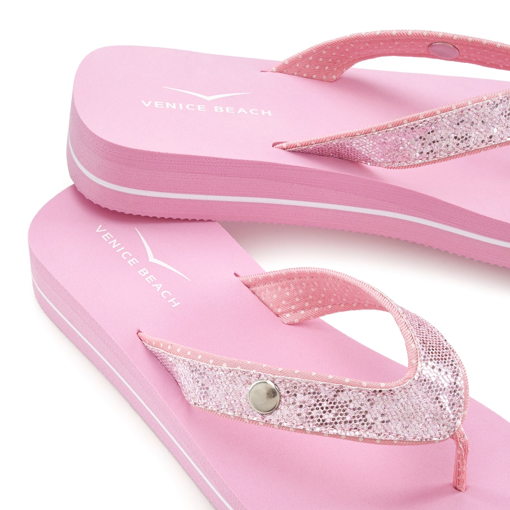 Venice Beach Badezehentrenner, Sandale, Pantolette, Badeschuh ultraleicht mit Glitzerband VEGAN