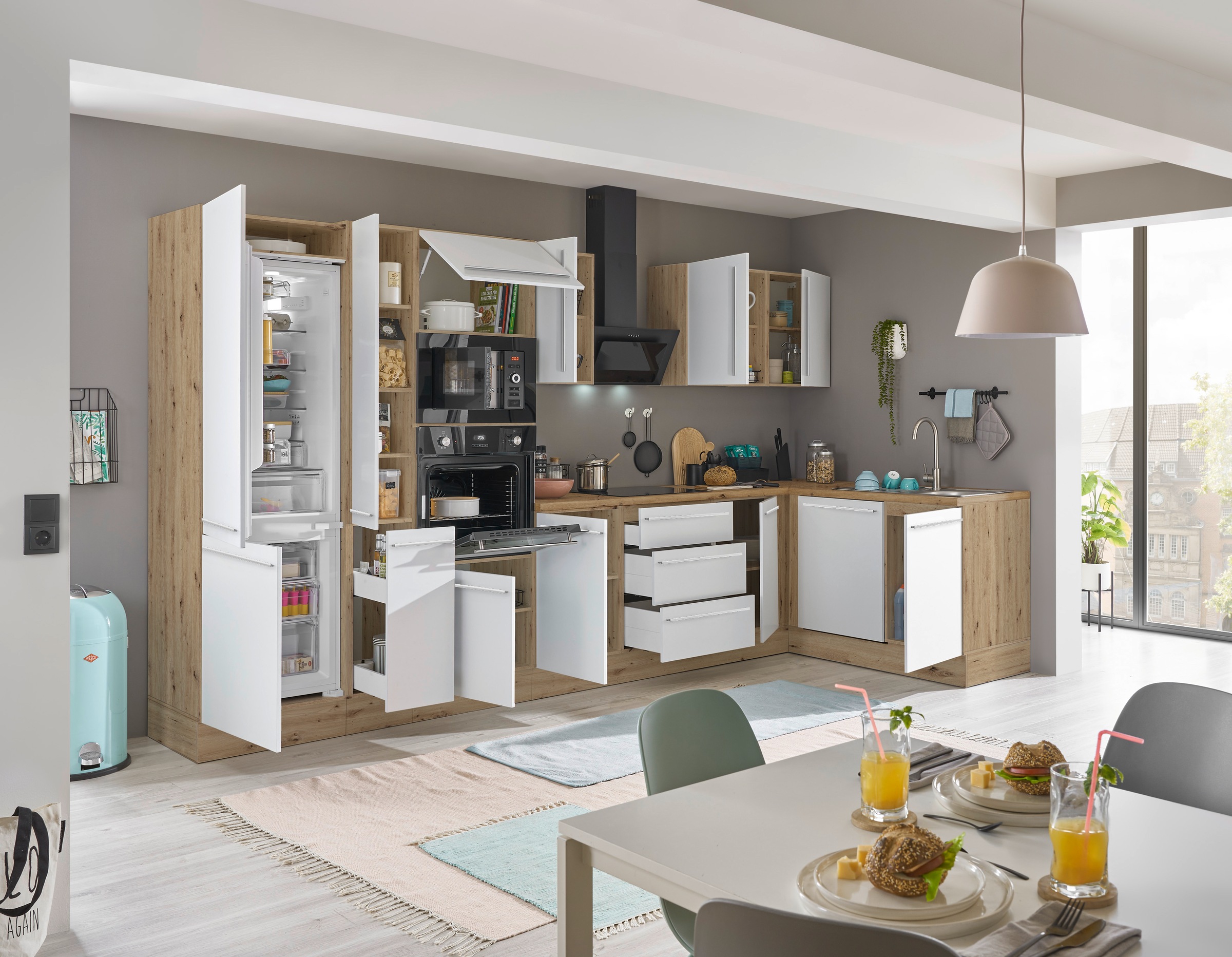 KOCHSTATION Winkelküche »Florida, Stellbreite 370x175 cm«, wahlweise mit E-Geräten, mit Softclose für Türen und Schubkästen
