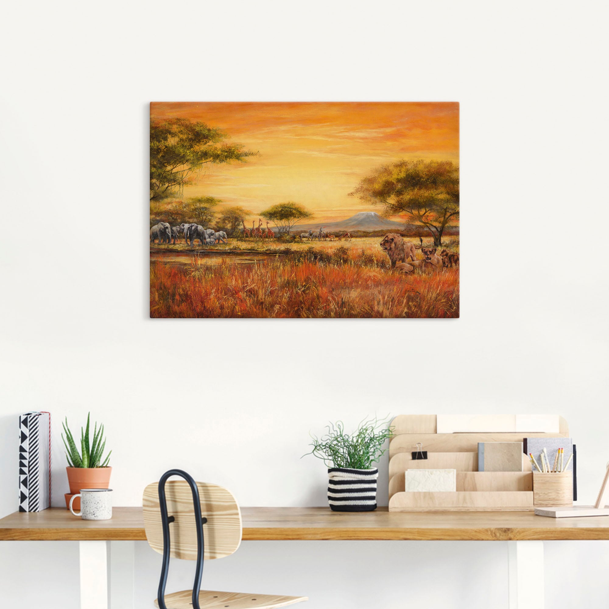 Artland Leinwandbild »Afrikanische Steppe mit Löwen« Afrika 1 Stk. tlg. auf Holzrahmen gespannt