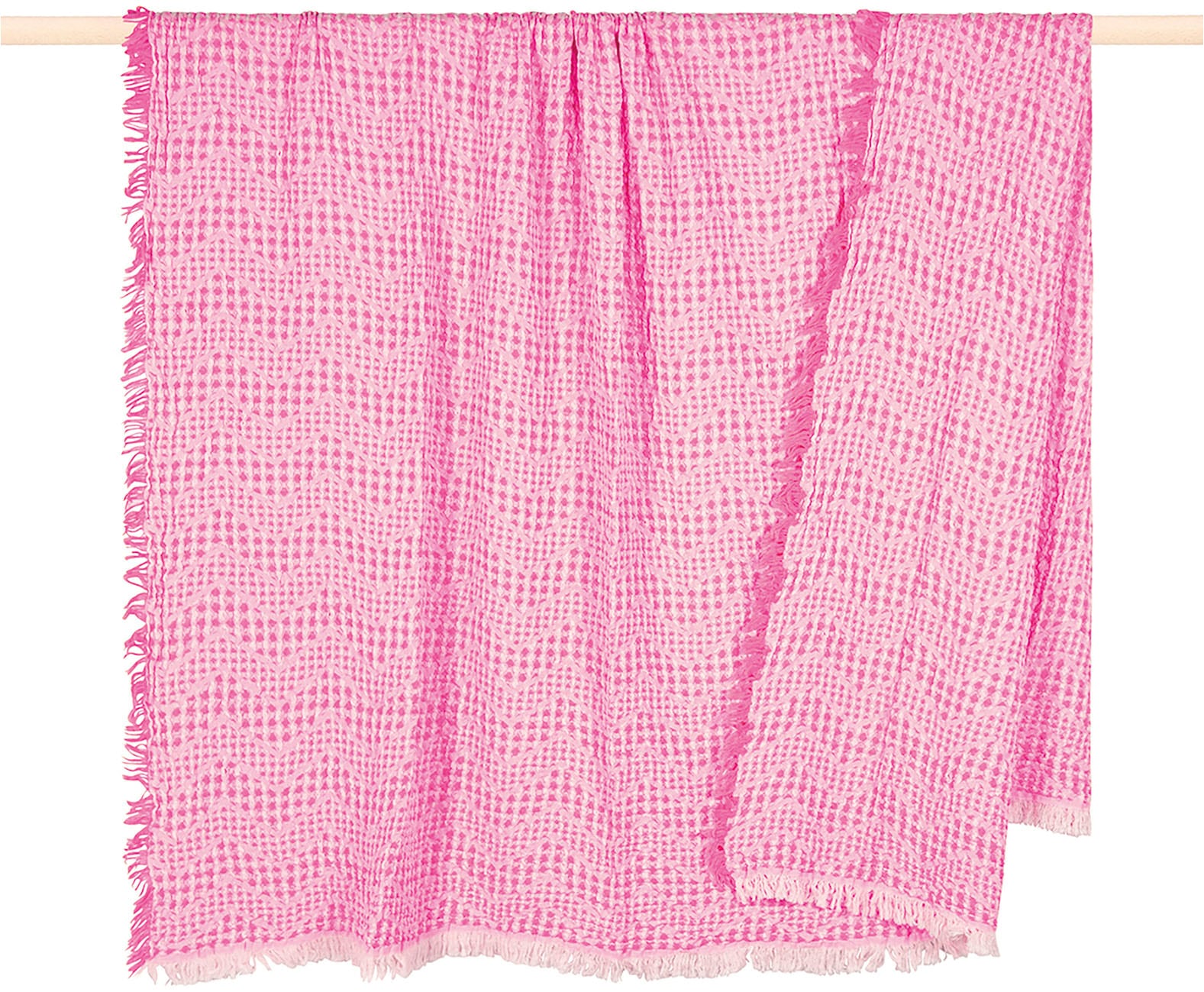 PAD Wohndecke "Waffle" Made in Europe, Waffelpique, reine Baumwolle, mit Fransen, 130x170 cm
