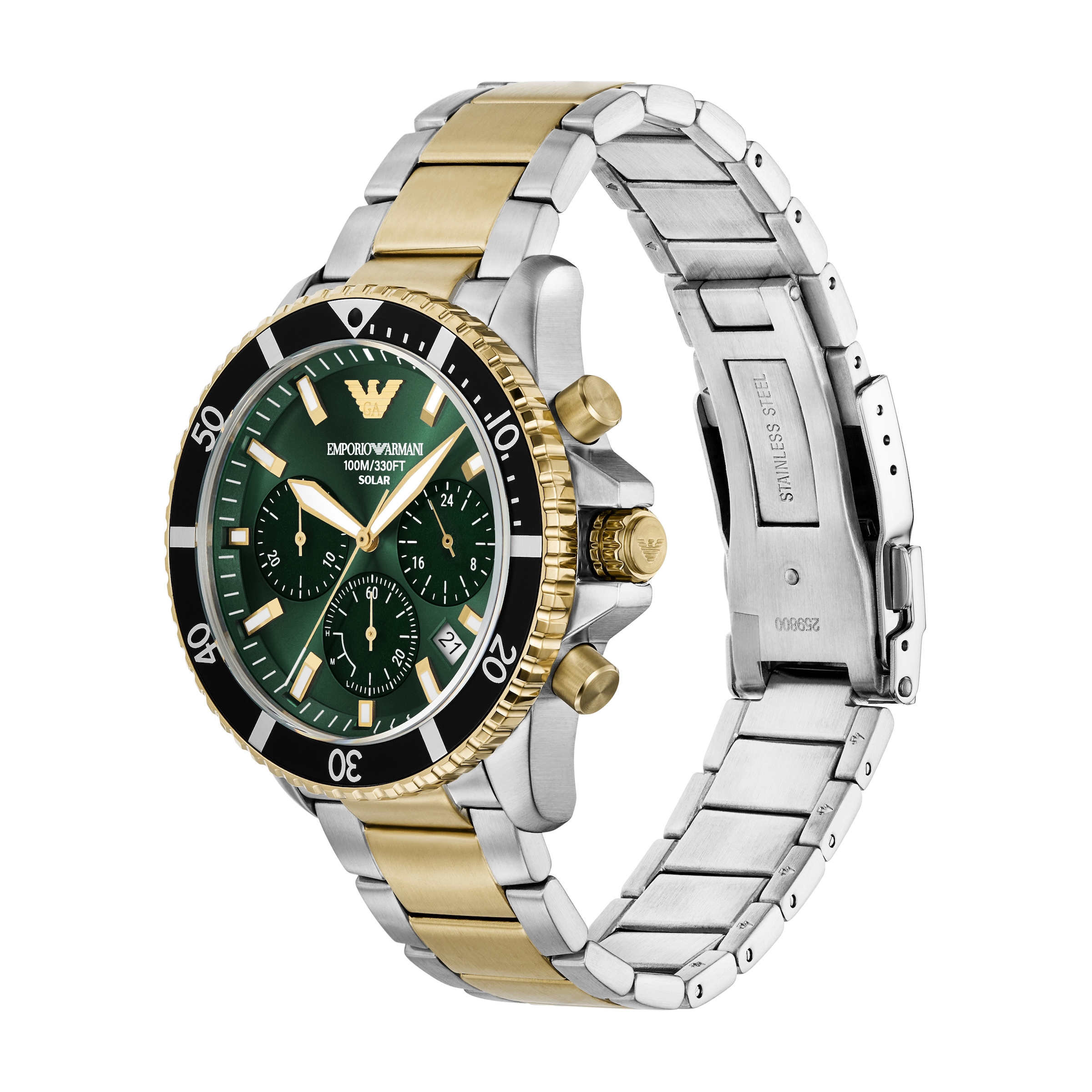 Emporio Armani Chronograph, Armbanduhr, Solar, Herrenuhr, Edelstahlarmband, analog, Tag