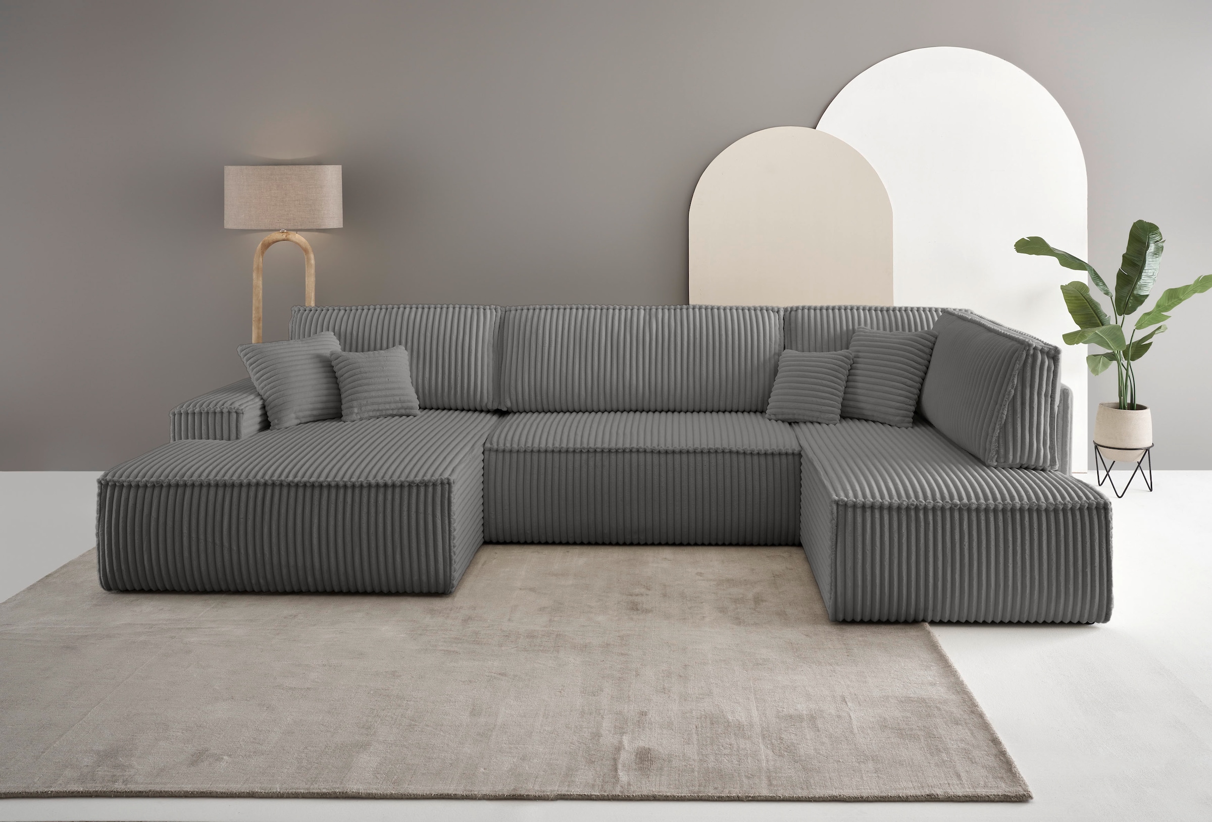 OTTO home Wohnlandschaft "FINNLEY Cord U-Form XXL 329 cm - OTTO. Verlässliche Qualität." Schlafsofa, Bettkasten, in Bouclé, Struktur fein und Mega Cord
