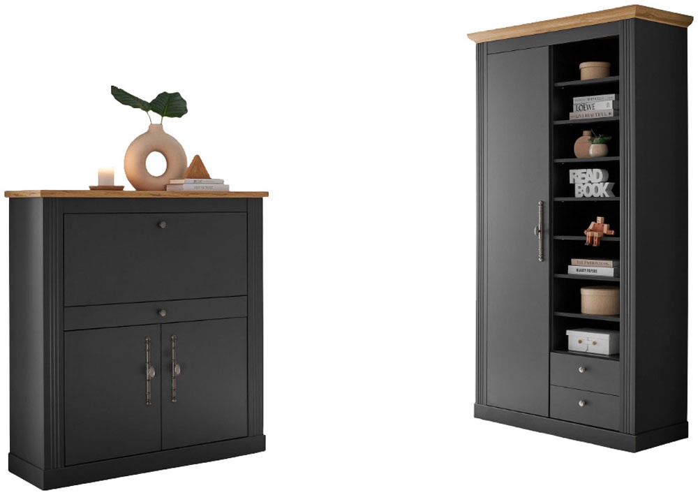 OTTO home Büromöbel-Set "Westminster, wohnliches Home-Office, Büro in zwei Farben verfügbar" Set, 2 tlg. enthält Sekretär und Stauraumschrank im Landhausstil, mit Kabelkanal