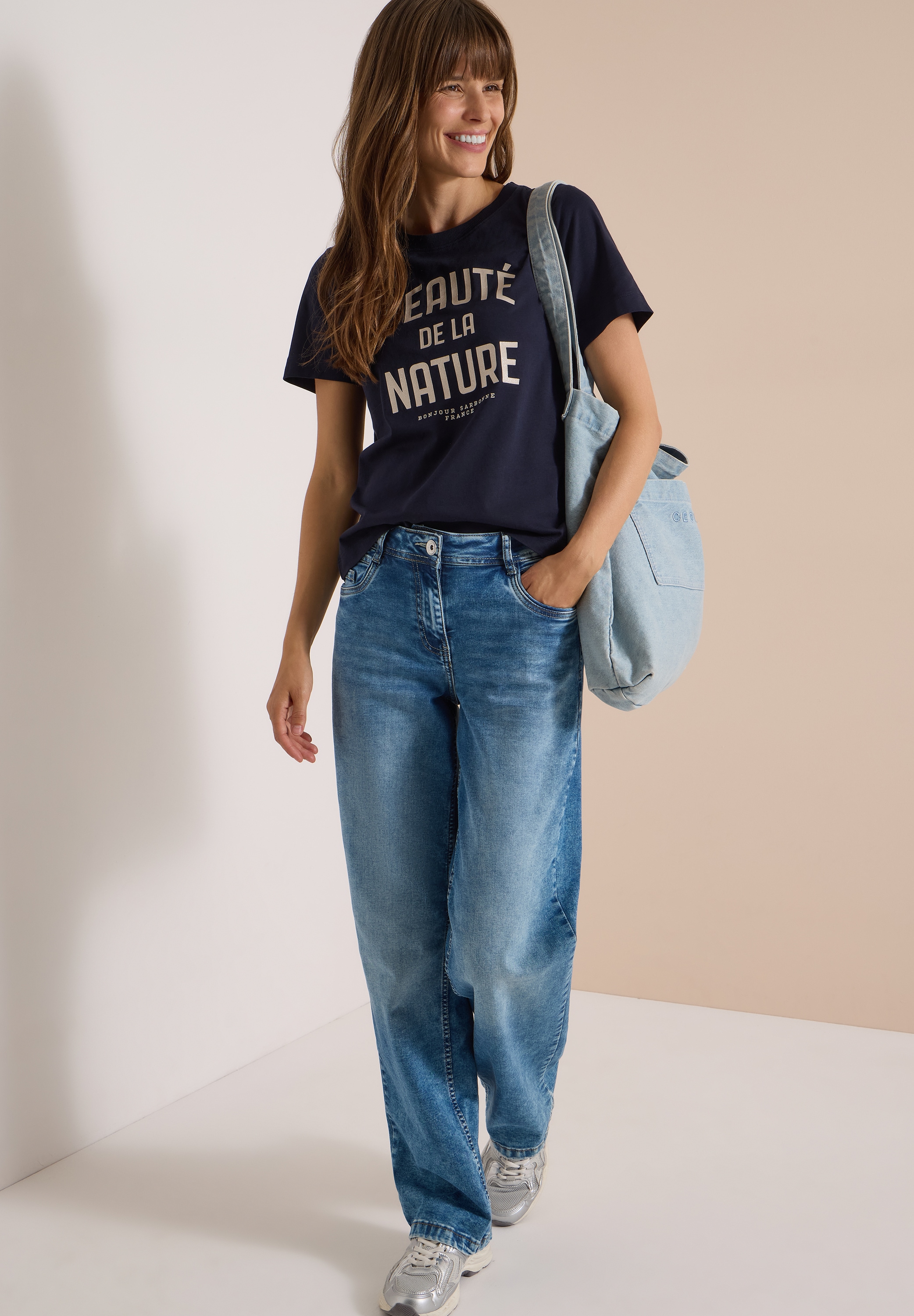Cecil T-Shirt Sommershirt mit Rundhals und Wording