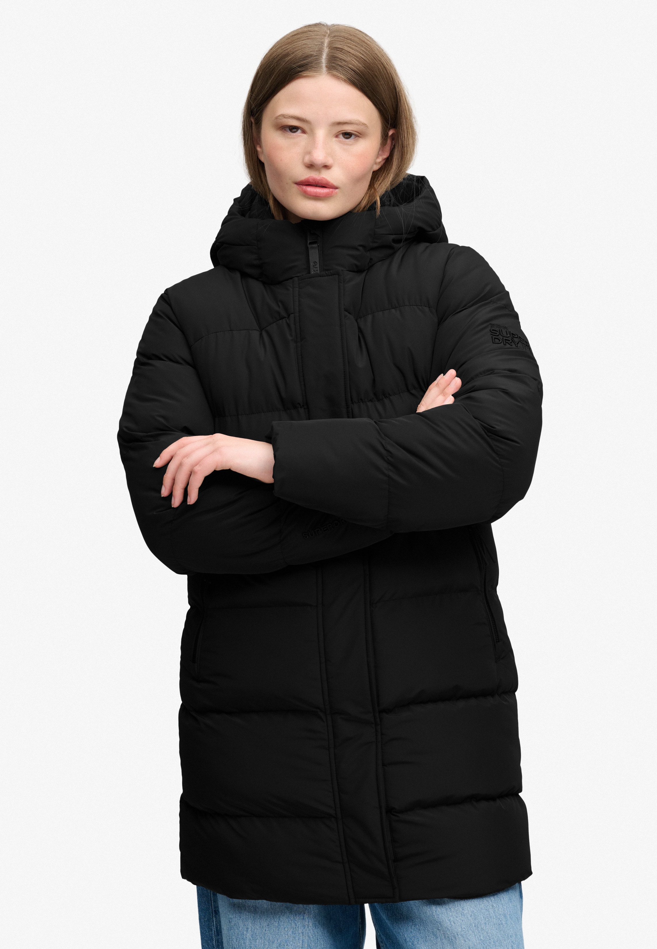 Superdry Steppjacke "HOODED SPORTS PUFFER MID JKT" Kunstfaser, relaxed fit