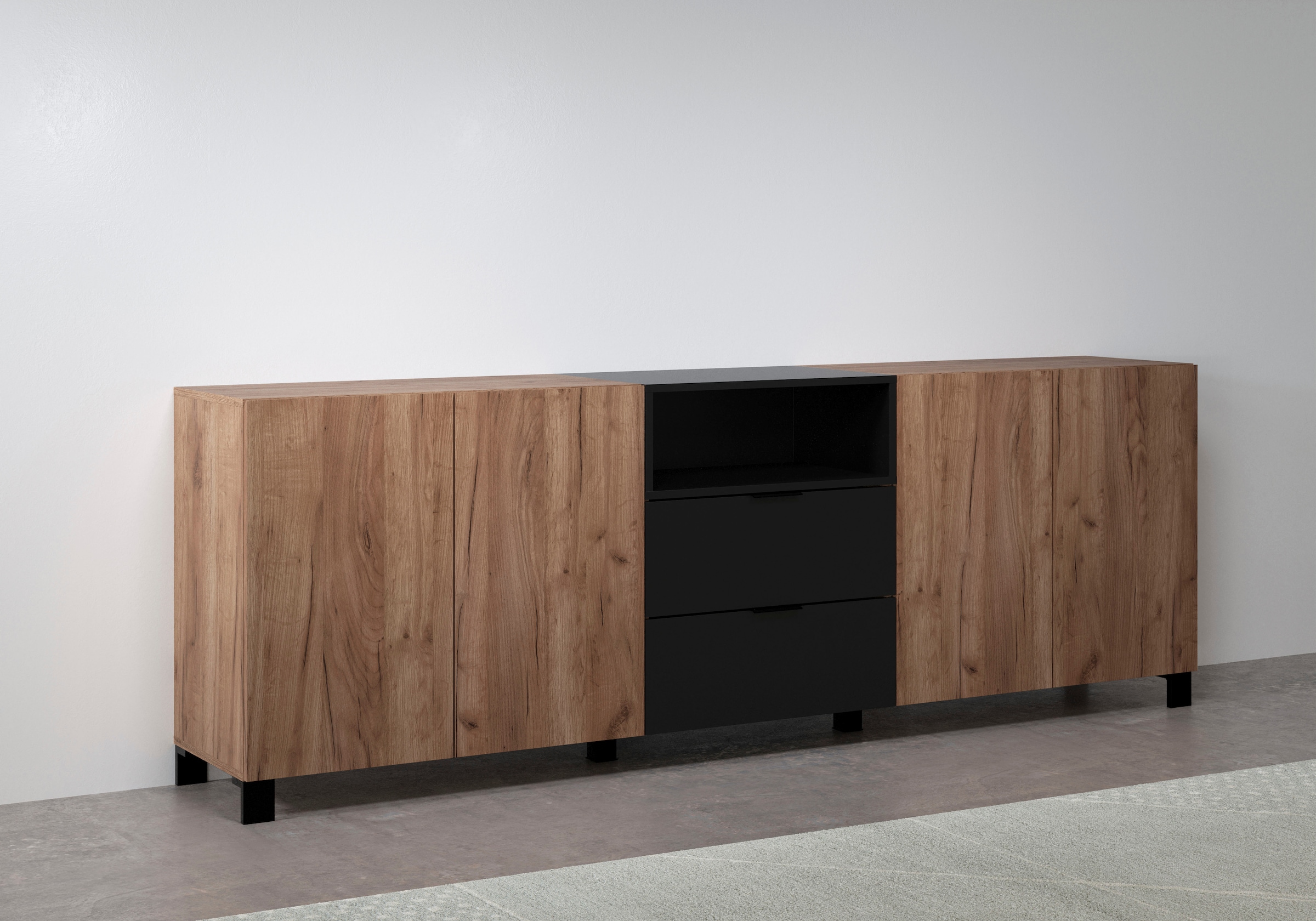 INOSIGN Sideboard »Kriens«, Anrichte Eiche, hellbraun / schwarz matt, Breite 227 cm, Höhe 78 cm