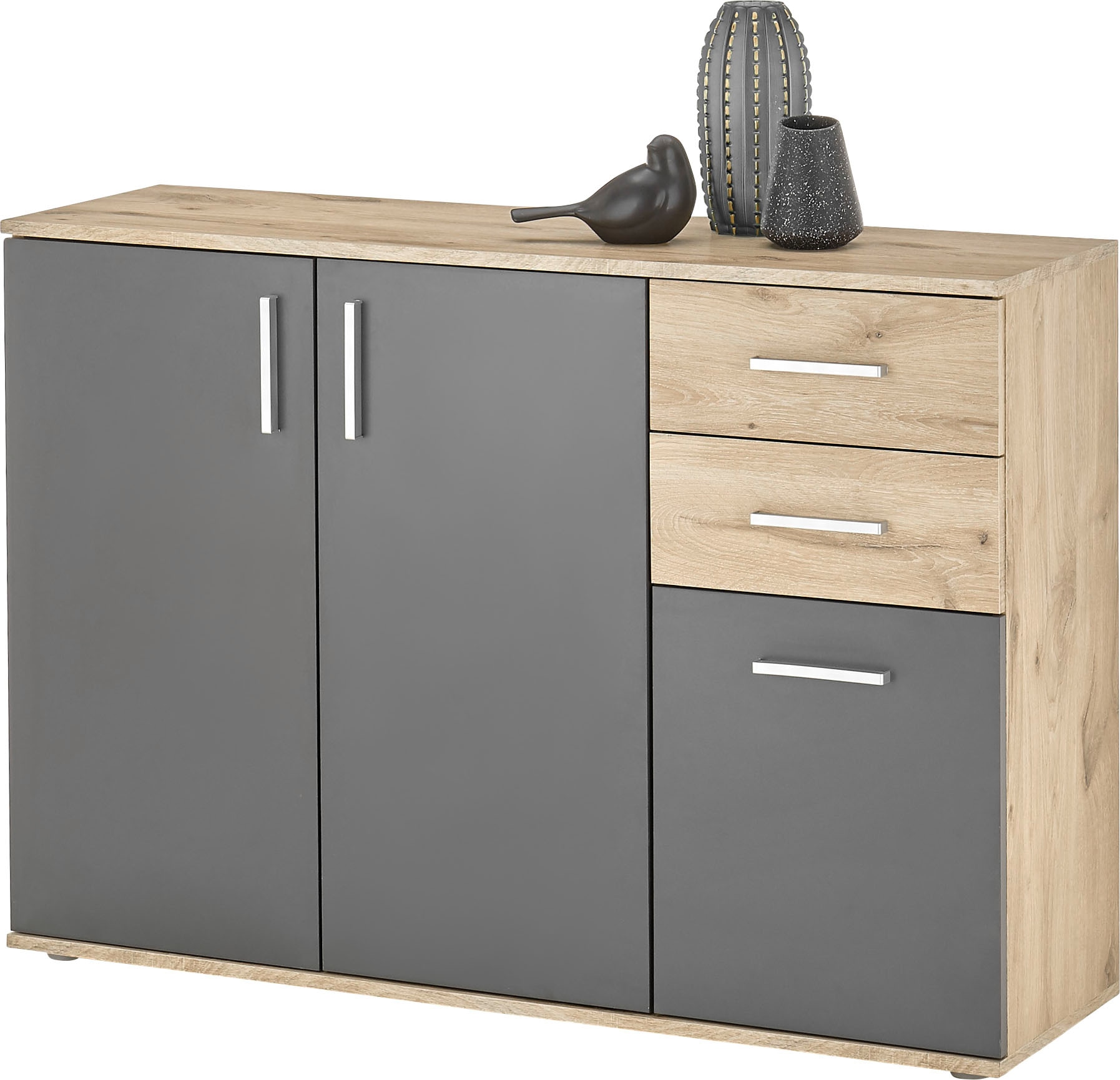 HBZ Kommode "BC-Drift-2, Sideboard Stellmaß BxHxT 120x84x35 cm", (1 St.), Kommode mit 3 Türen, 2 Schubkästen und 1 Einle