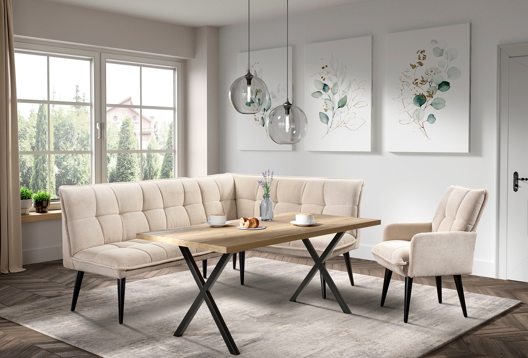 Eckbank, B:240cm H:94cm T:161cmbeige, EXXPO - SOFA FASHION, Esszimmer, Sitzbänke, "Mocca Essbank, Sitzbank", hoher Sitzkomfort, bequem und elegant,