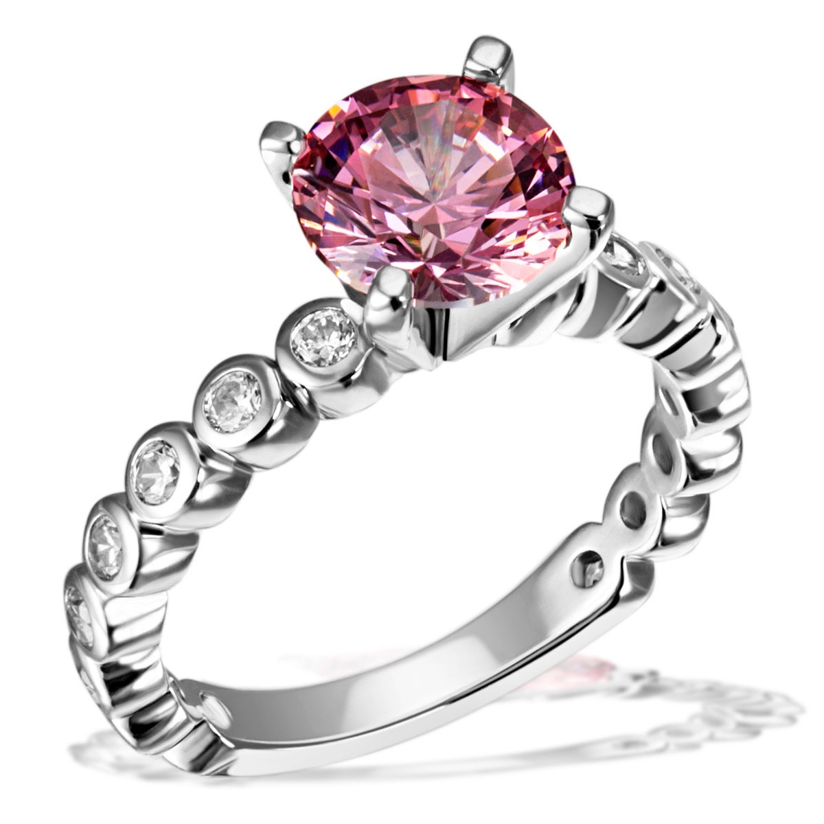 goldmaid Silberring 925/- Silber 16 weiße Zirkonia 1 pinker Zirkonia
