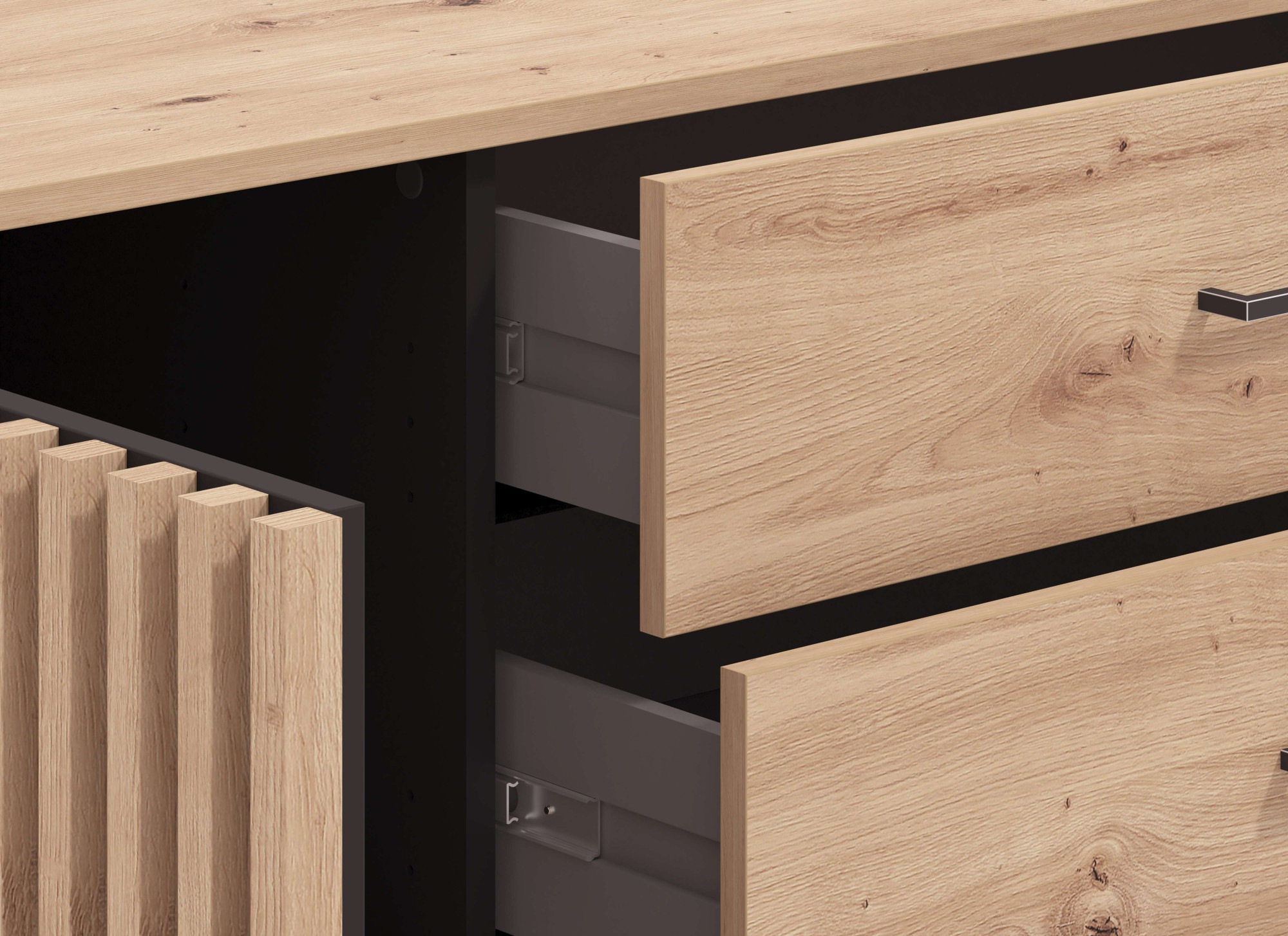 INOSIGN Kommode »Ascalon Sideboard, Breite 138 oder 93 cm, mit ABS Schutzkanten«, 3D Optik durch Lamellen/ Paneele, FSC-zertifizierter Holzwerkstoff