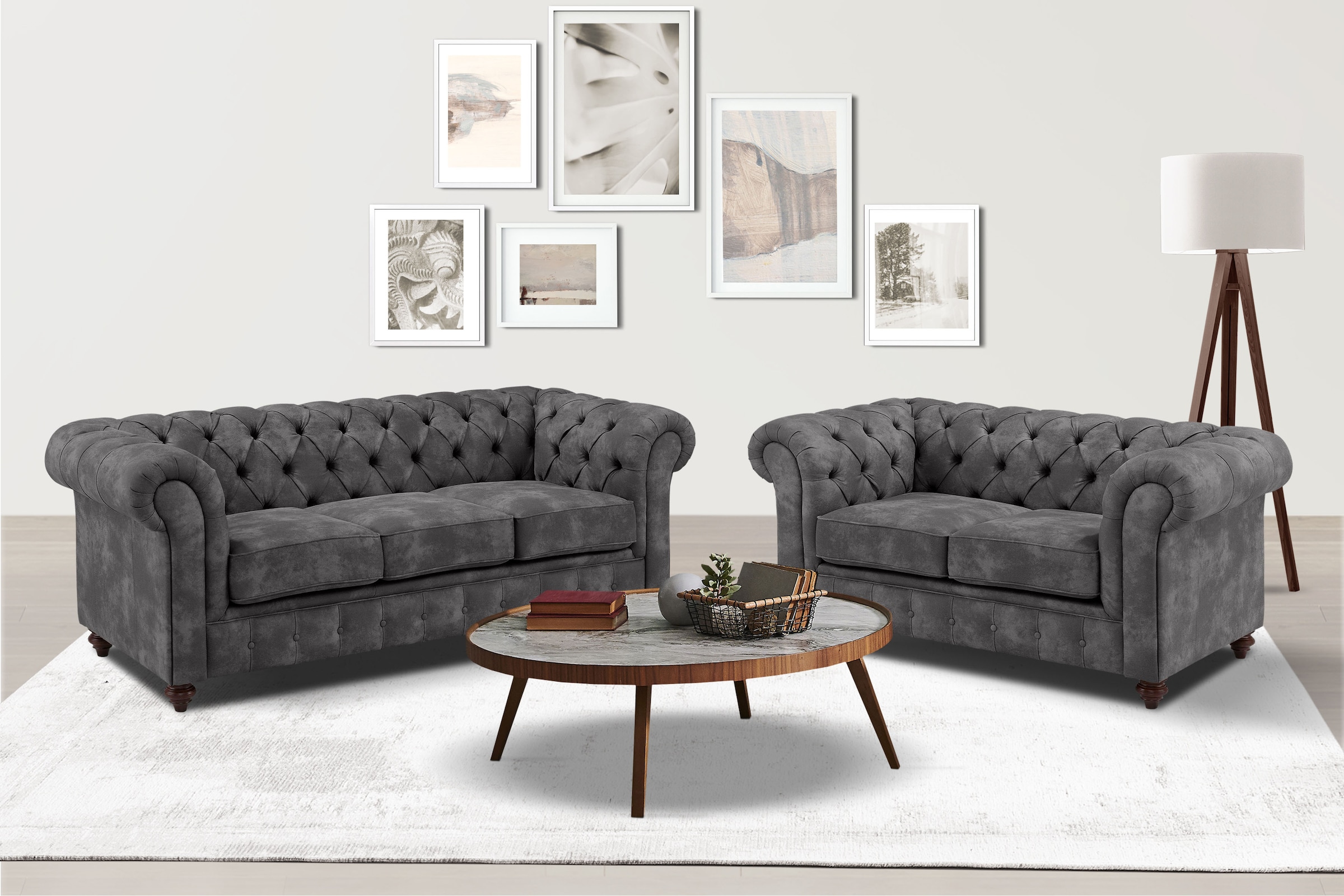 OTTO home Sitzgruppe "Chesterfield" 2 Stk. tlg. hochwertige Knopfheftung, bestehend aus 2- und 3-Sitzer