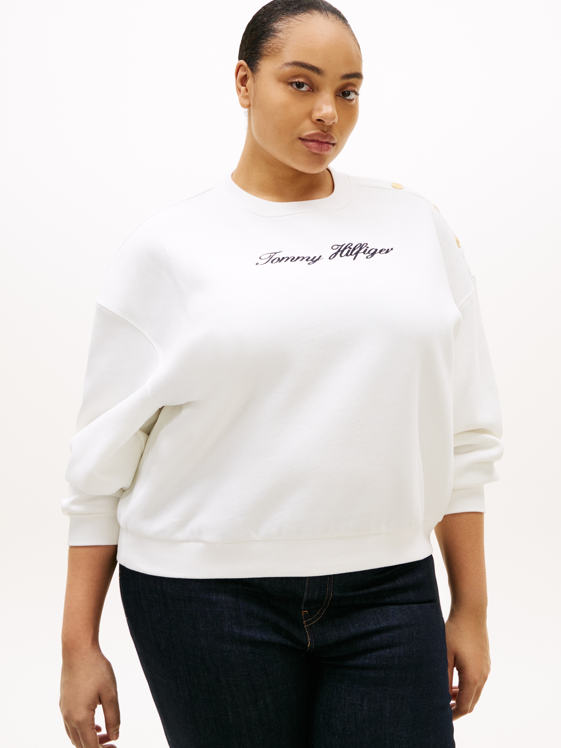 Tommy Hilfiger Curve Sweatshirt "CRV GOLD BTN SCRIPT FLEECE SWRT", in große günstig online kaufen