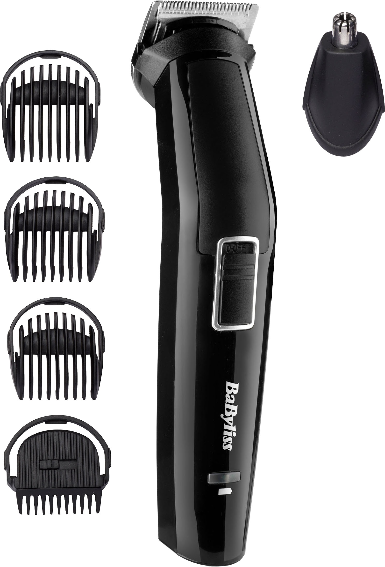 BaByliss Multifunktionstrimmer "BaByliss 6-in-1 Multigrooming Trimmer, Edelstahlklingen, MT725E" 6 Aufsätze 6 Stylingfunktionen, 4 Kammaufsätze, kabelloses Grooming-Set