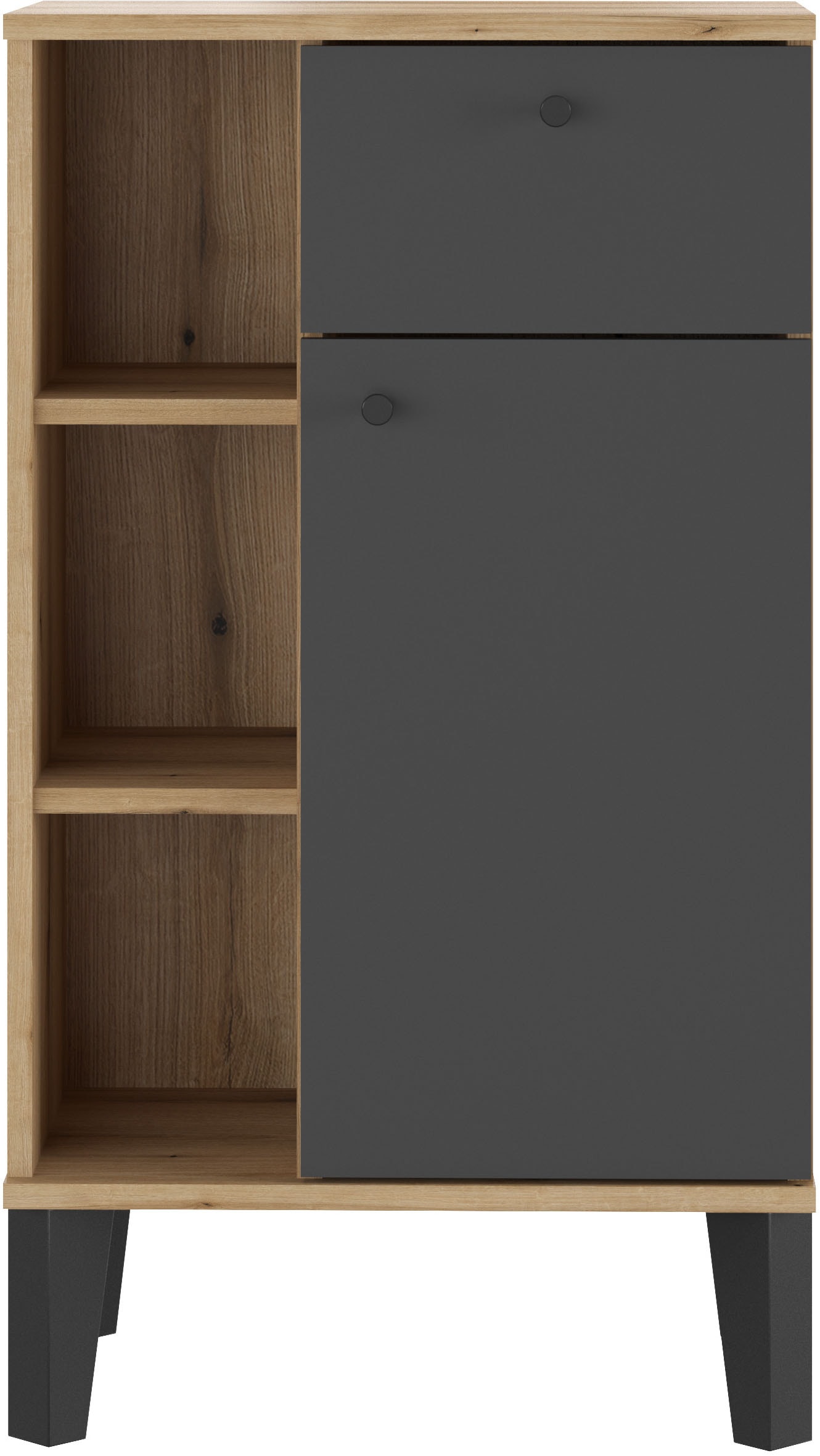 INOSIGN Midischrank »Oslo, Badschrank mit Knopfgriff, Schrank im skandinavischen Design«, in der Türfarbe Weiß oder Grau verfügbar, ausreichend Stauraum