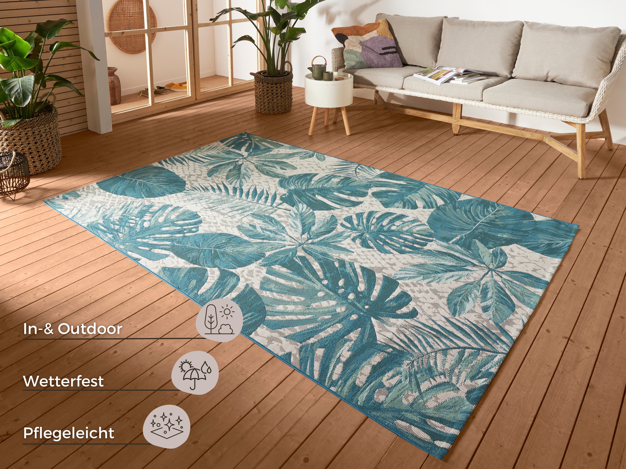 Thumbnail - HANSE Home Outdoorteppich "Tropical Leaves" rechteckig 3 mm Höhe In-& Outdoor, Wetterfest, Balkon, Garten, Wohnzimmer, F...