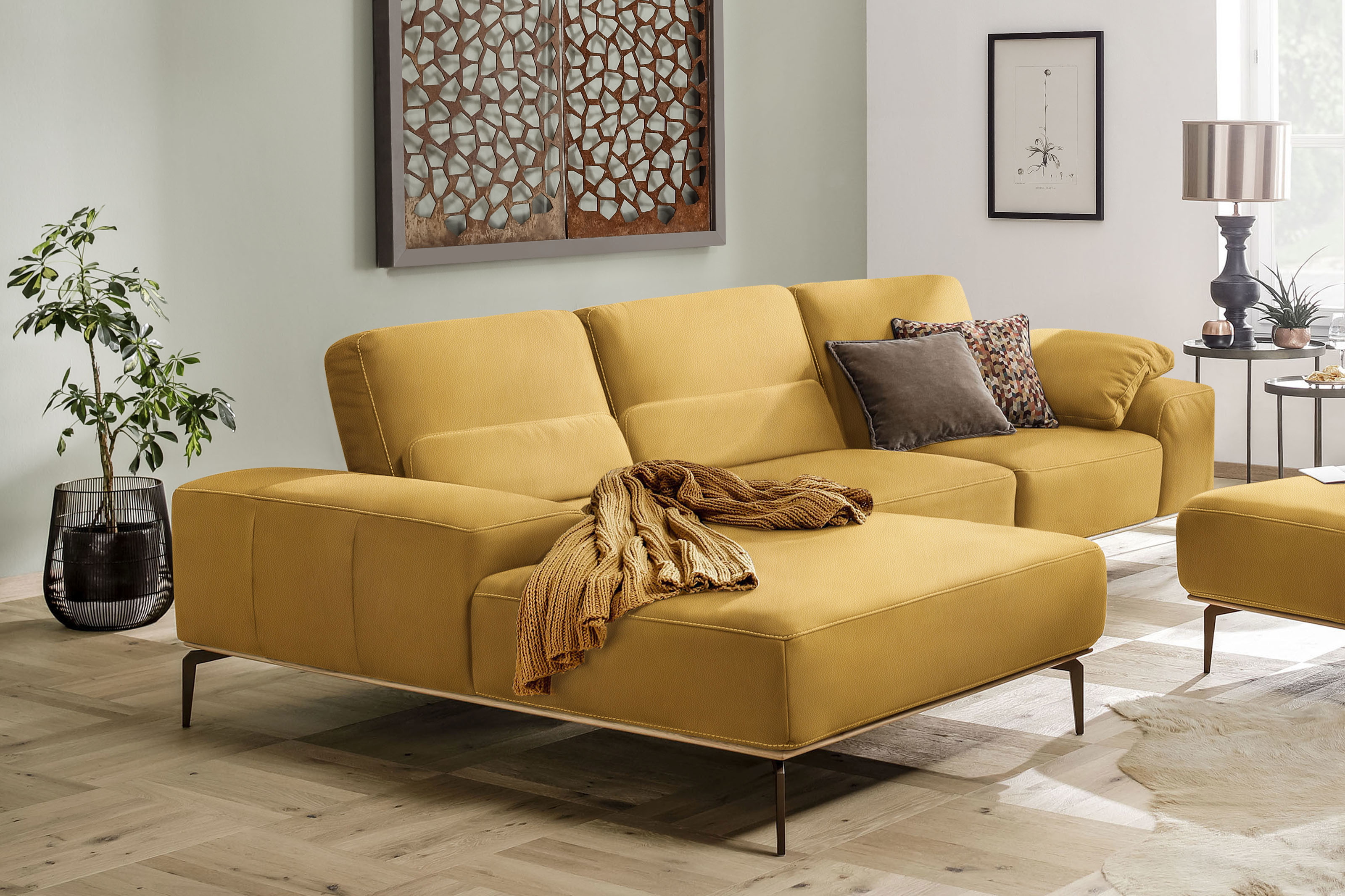 W.SCHILLIG Ecksofa "3" mit Holzsockel, Füße in Bronze pulverbeschichtet, Breite 319 cm