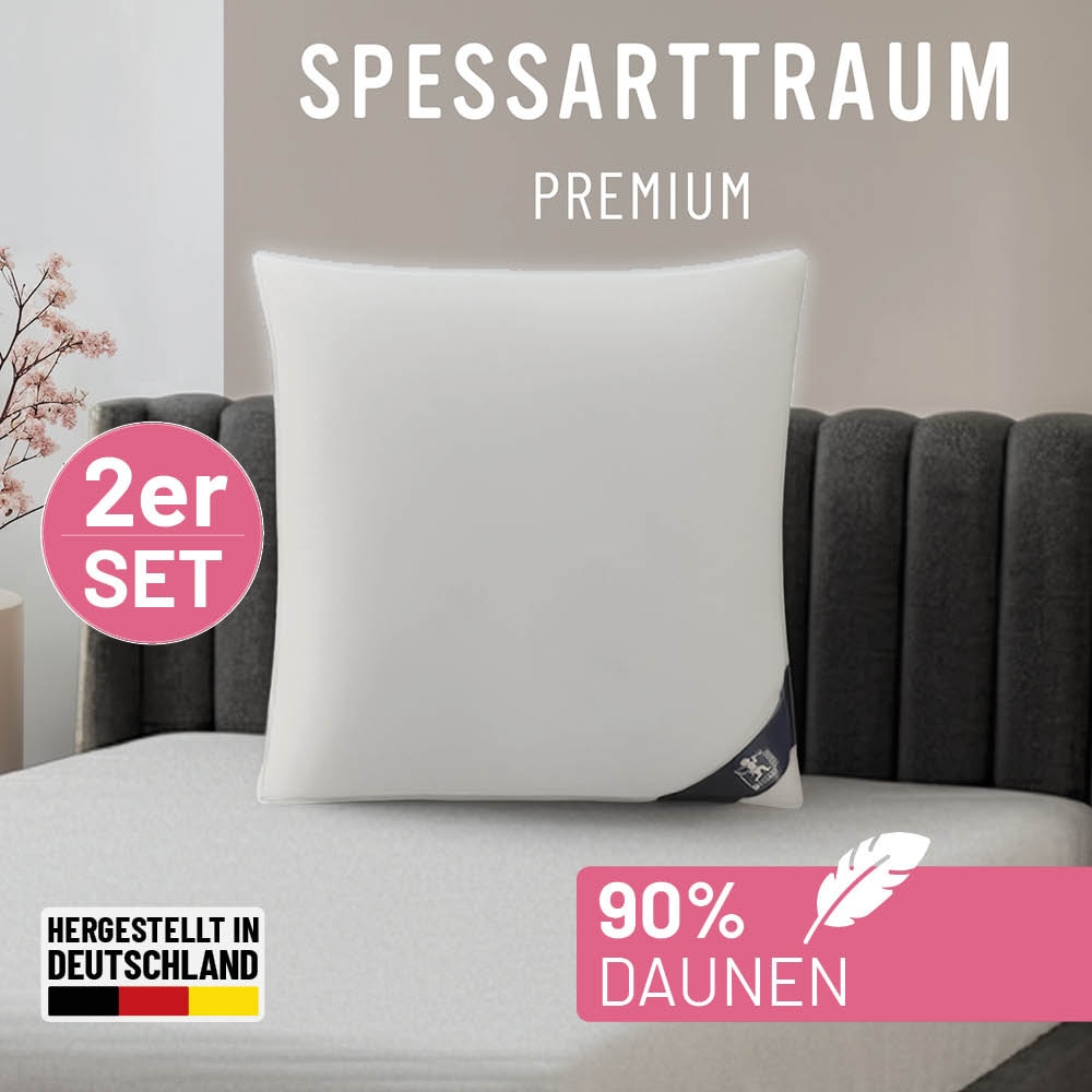 SPESSARTTRAUM Gänsedaunenkopfkissen "Premium, Kopfkissen 1-tlg. oder 2-tlg. 40x80 oder 80x80 cm" Füllung: 90Gaensedaunen10Gaensefedern Spar-Set, 2 Stk. tlg. hergestellt in Deutschland, allergikerfreundlich, im Set günstiger
