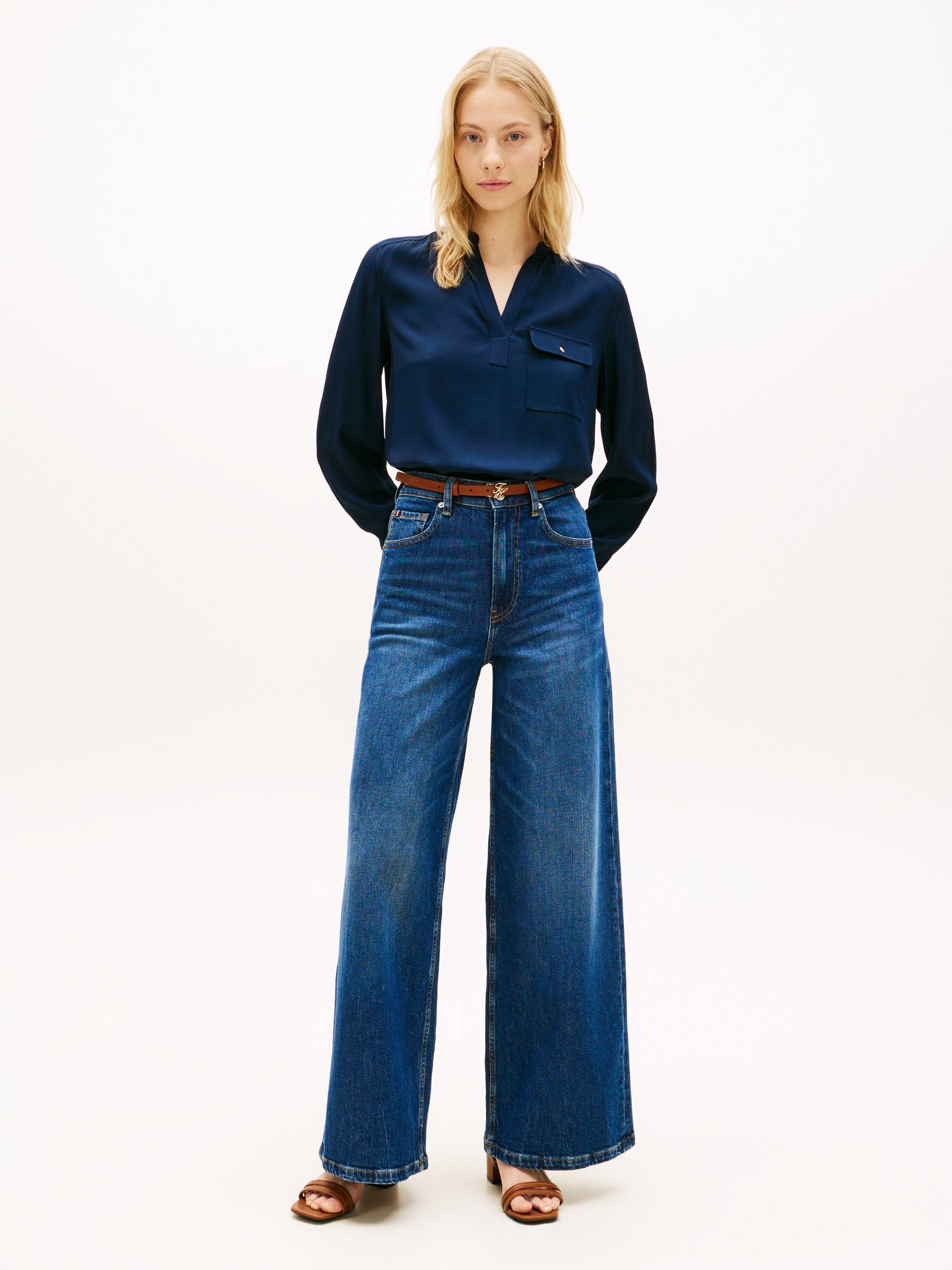 Thumbnail - Tommy Hilfiger Langarmbluse "VIS TWILL V NECK BLOUSE LS" mit Knopfleiste