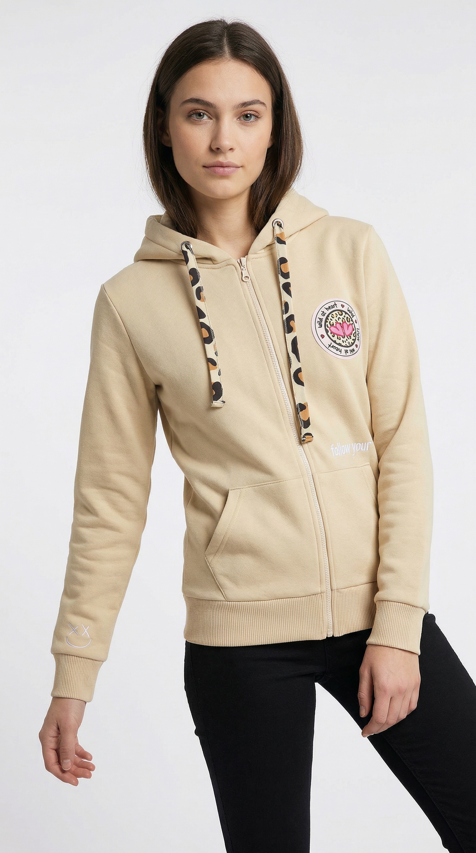 Zwillingsherz Kapuzensweatjacke Leo-Details, Langarm, Reißverschluss, Baumw günstig online kaufen