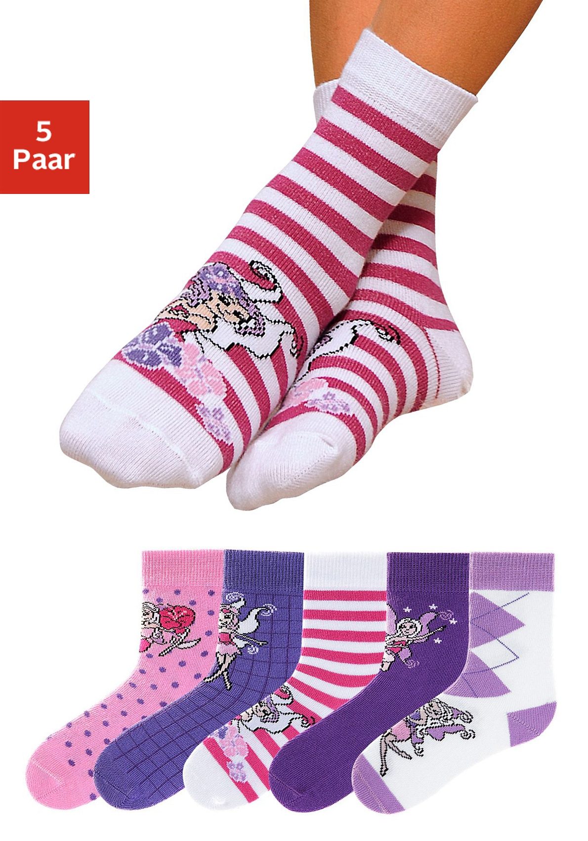 H.I.S Socken "Bunte Kindersocken, unterschiedlich gemustert" Packung, 5 Paar tlg. in 5 farbenfrohen Feen-Designs