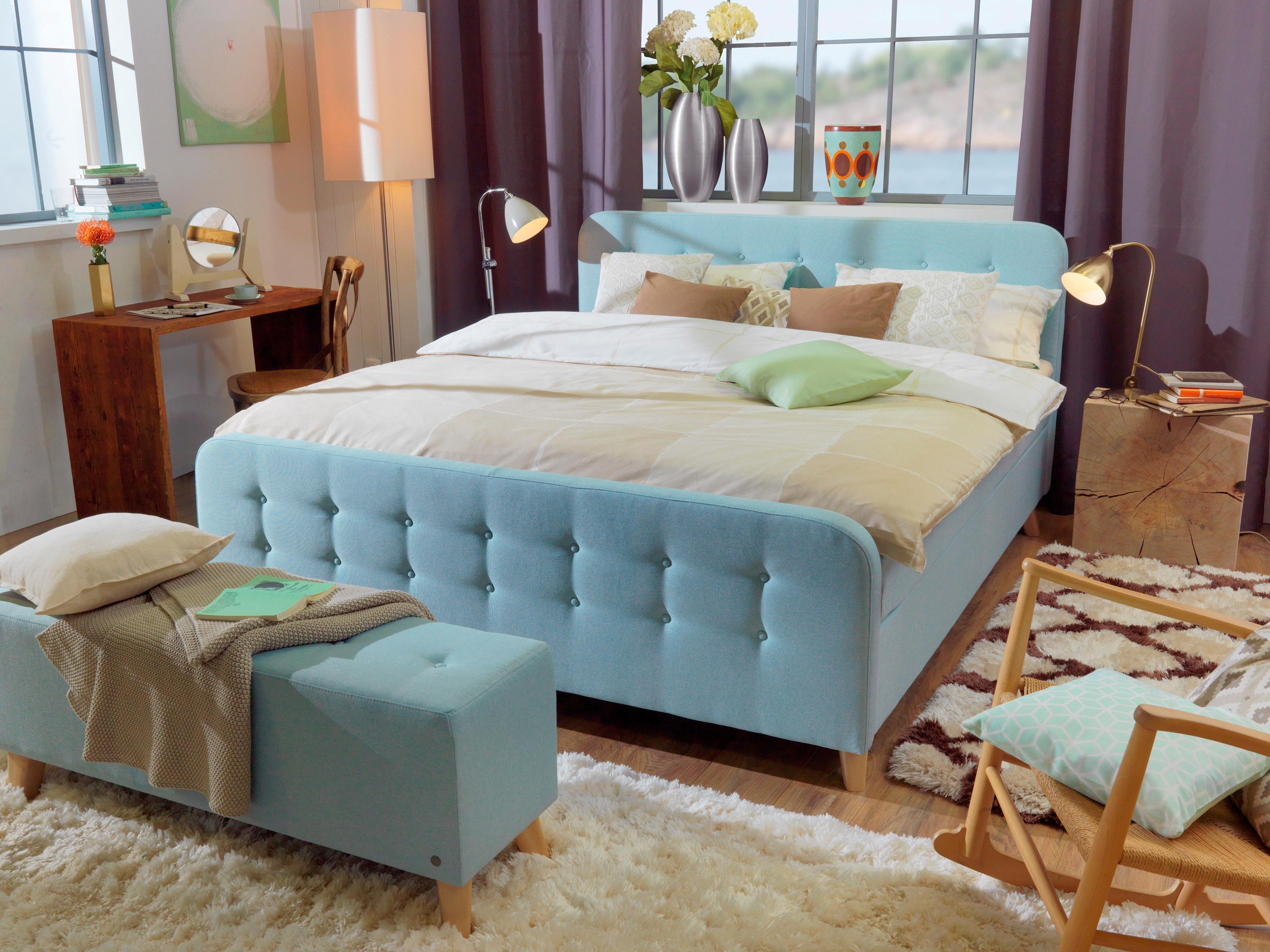 TOM TAILOR Boxspringbett »NORDIC BOX«, mit Knopfheftung im Kopfteil und Fußteil, Füße in Buche natur