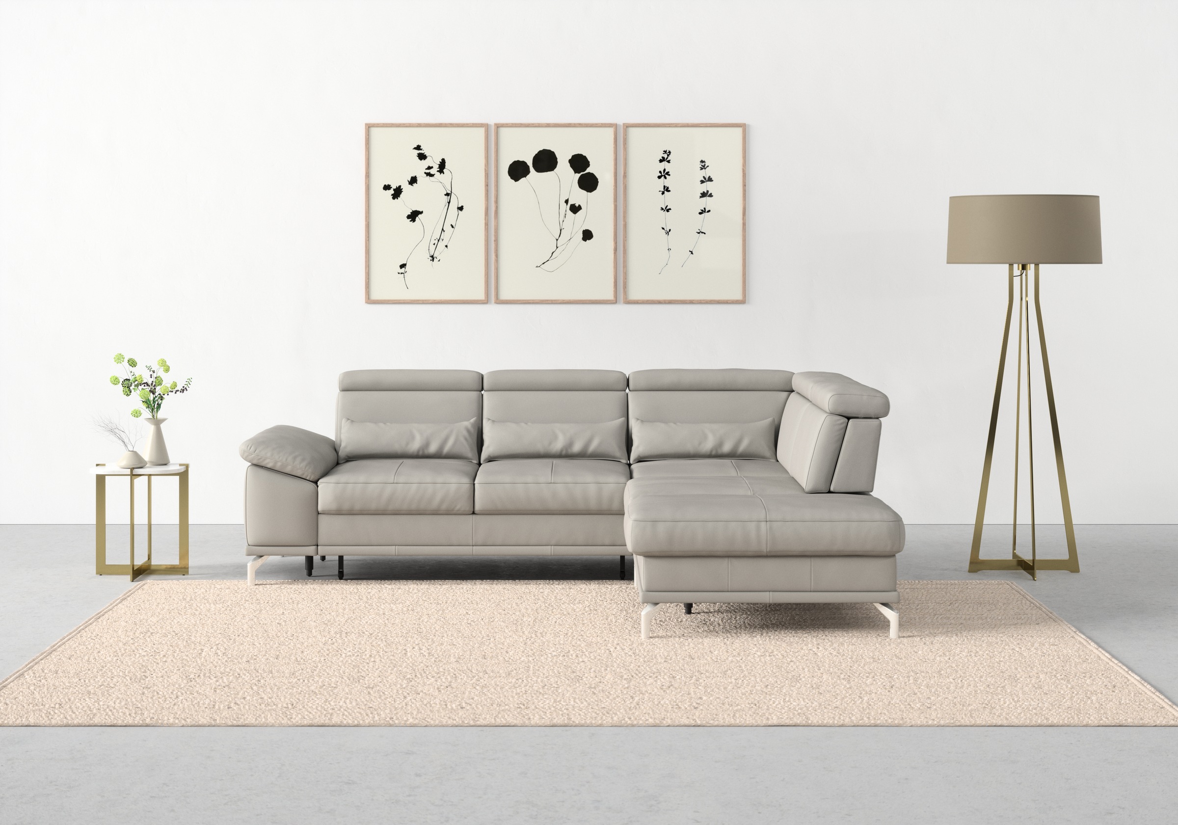 sit&more Ecksofa "Cabrio L-Form, B: 274 cm, mit Sitztiefen-, Arm- & Kopfteilverstellung" 3 Nierenkissen, Federkern, optional Schlaffunktion und Stauraum