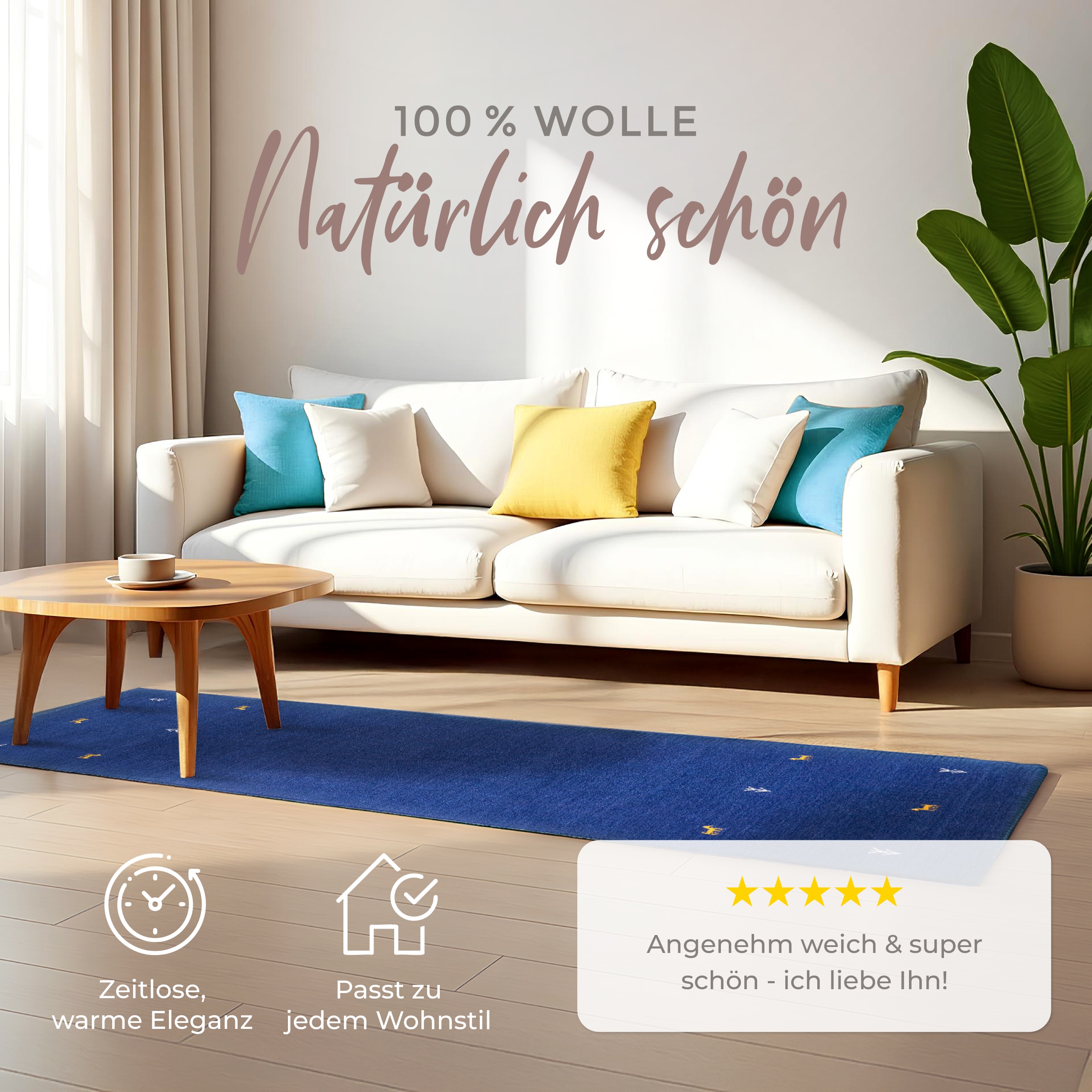 Thumbnail - carpetfine Wollteppich "Gabbeh Uni, auch als Läufer und Rund erhältlich" rechteckig 15 mm Höhe reine Wolle, handgewebt, ...