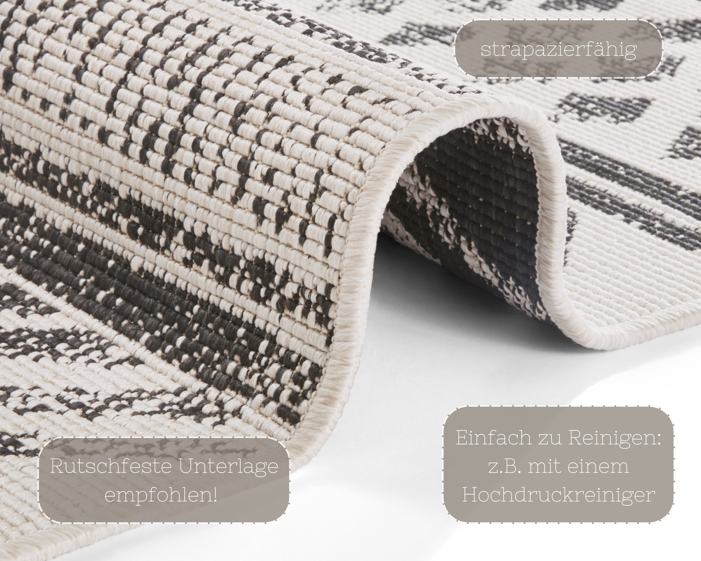 NORTHRUGS Teppich »BIRI Wendeteppich«, rechteckig, 5 mm Höhe, In-& Outdoor, Wetterfest, Balkon, Läufer, Wohnzimmer, Wasserfest, Boho