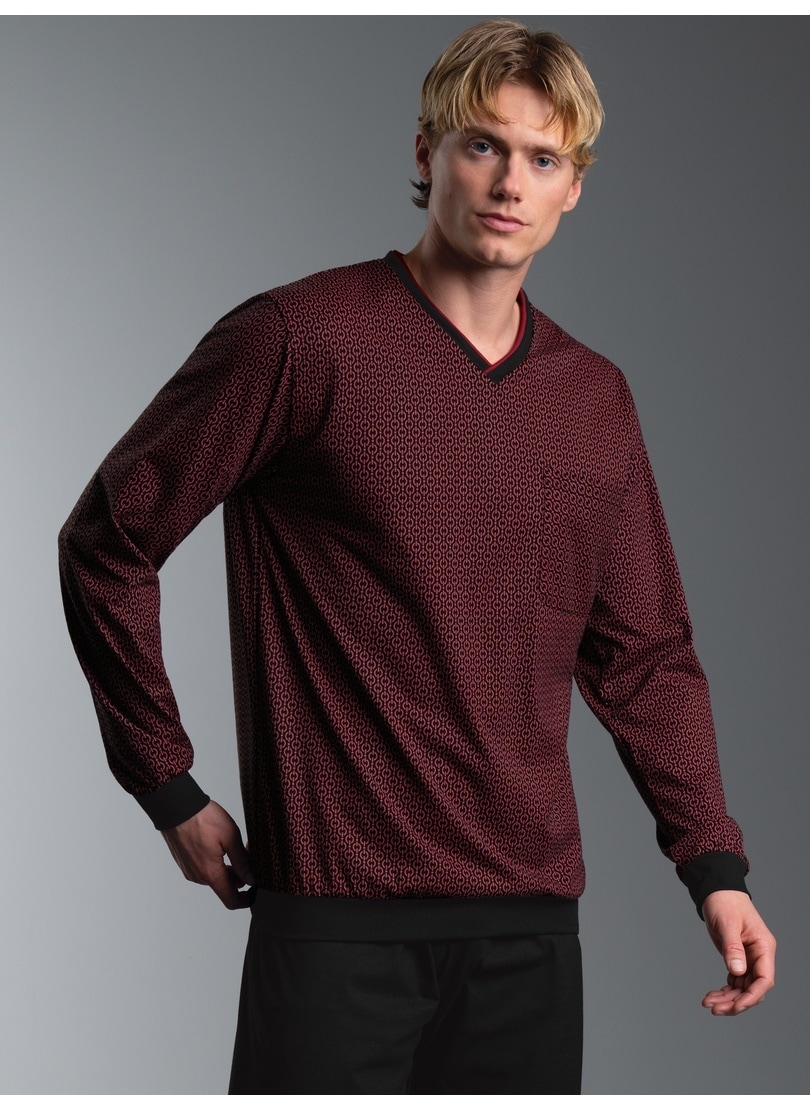 TRIGEMA Herren Schlafanzug "TRIGEMA Schlafanzug Oberteil mit Kettenmuster", Gr. XXXL, rot, Single Jersey, 100% Baumwolle, Homewear-Sets