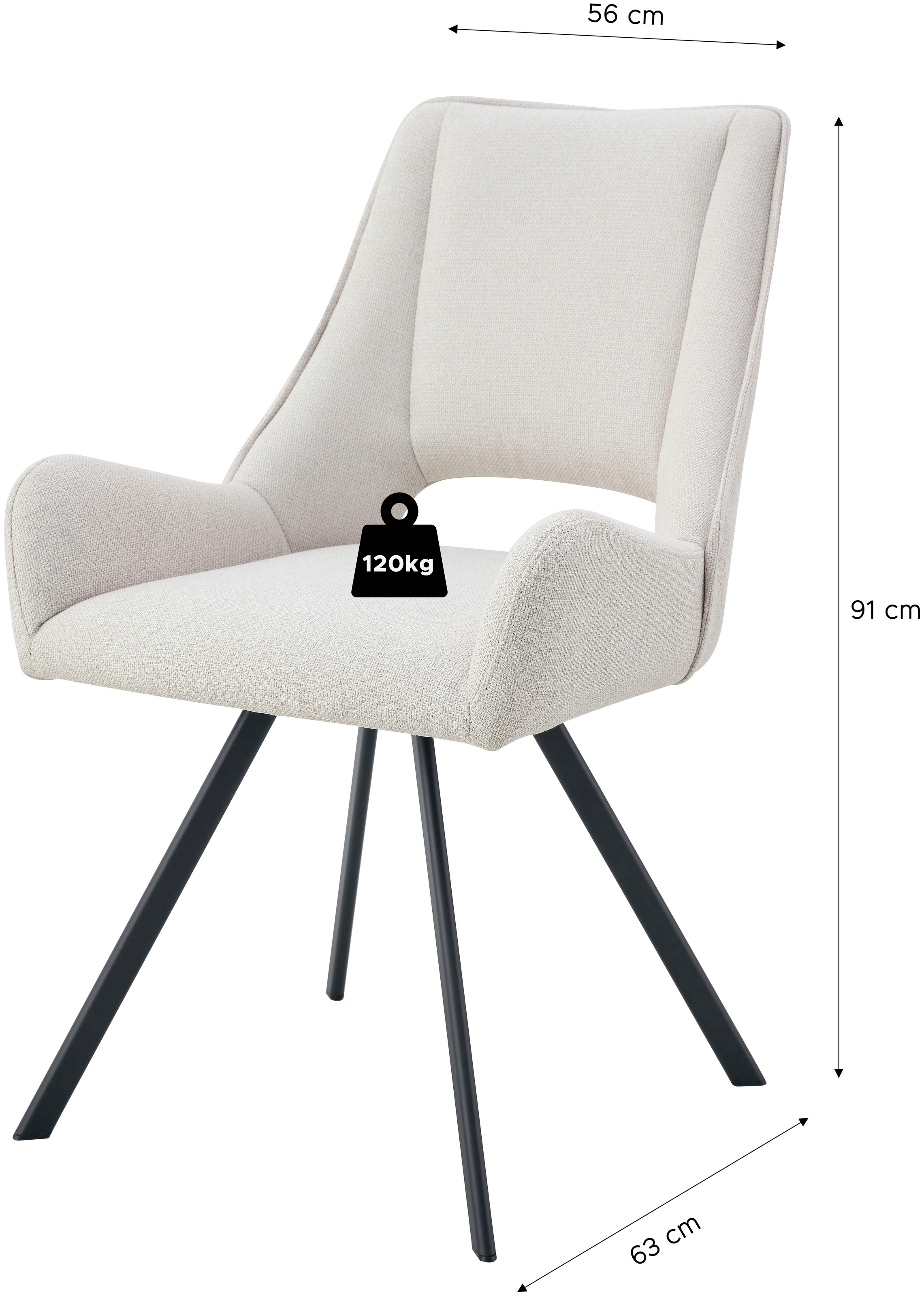 Home affaire Esszimmerstuhl »AIRDRIE, 2er Set, mit Metallgestell in matt schwarz« (Set) 2 Stk.in verschiedenen Farben, Belsatbarkeit pro Stuhl 120 kg, mit Griffloch