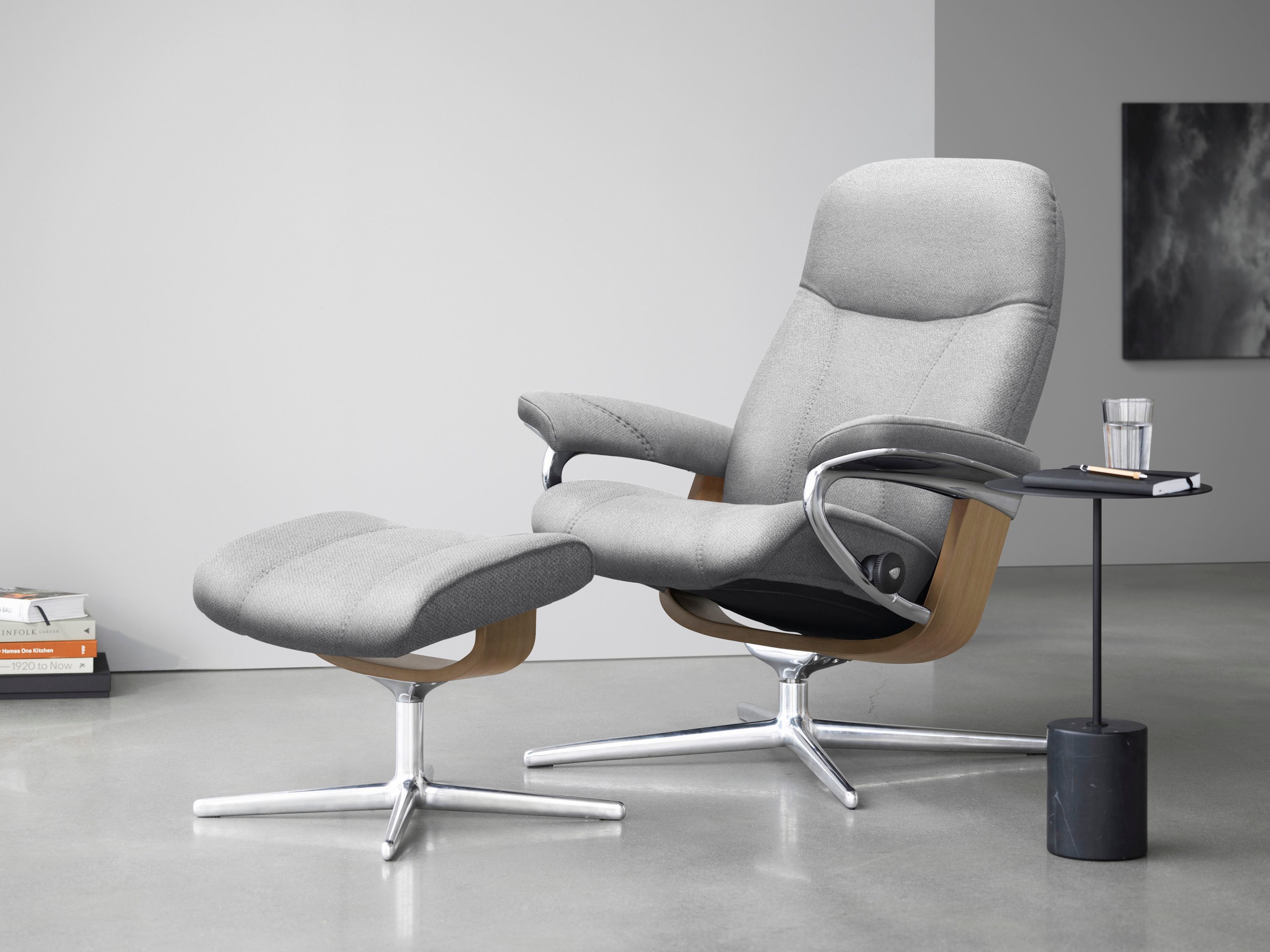 Stressless® Relaxsessel »Consul«, (Set, Relaxsessel mit Hocker), mit Hocker, mit Cross Base, Größe S, M & L, Holzakzent Eiche