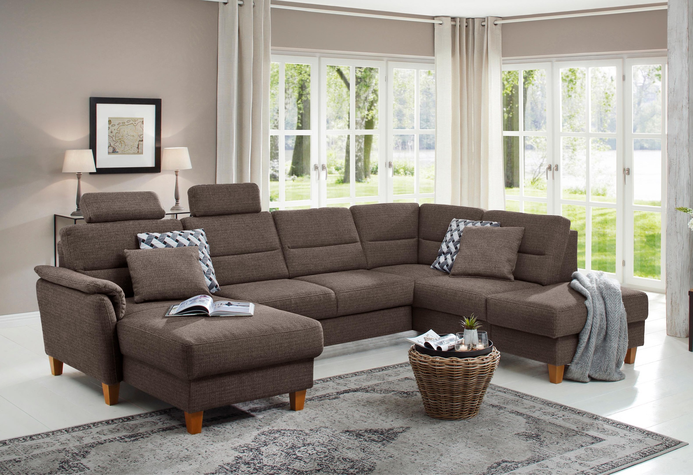 Home affaire Wohnlandschaft "Palmera U-Form, B: 308 cm" optional Bettfunkti günstig online kaufen