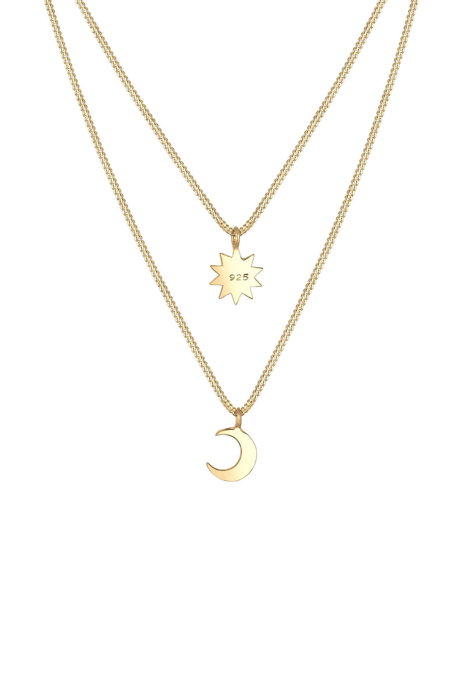 Elli Gliederkette »Layer Halbmond Sonne 925 Sterling Silber vergoldet«