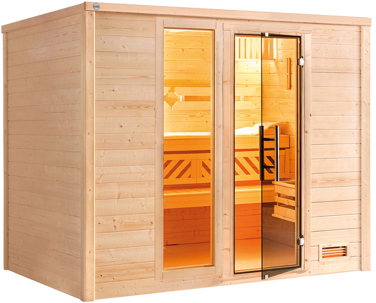 weka Sauna "Massivholzsauna BERGEN 3" Blockbohlen, Fensterelement, moderne Ganzglastür