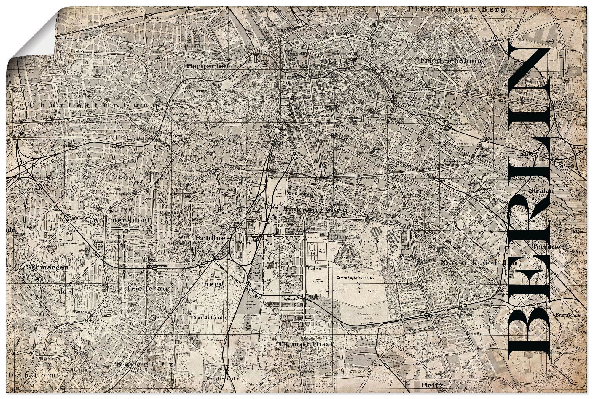 Artland Wandbild "Berlin Karte Straßen Karte Grunge", Deutschland, (1 St.), günstig online kaufen