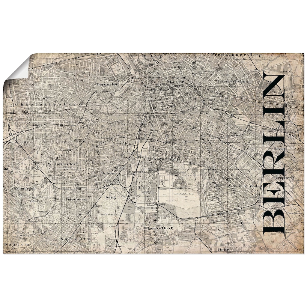 Artland Wandbild »Berlin Karte Straßen Karte Grunge«, Deutschland, (1 St.)