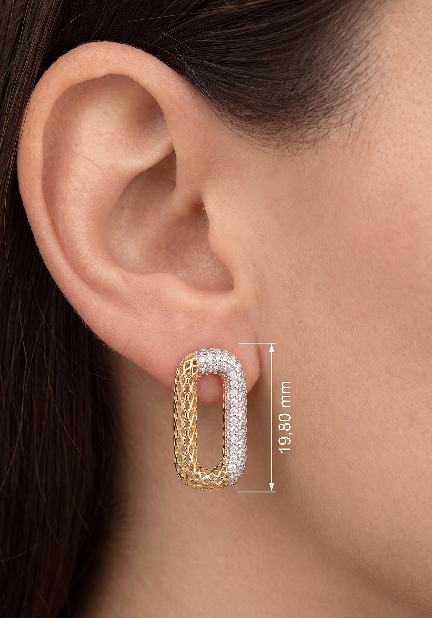 JOBO Paar Ohrstecker »Statement-Ohrringe Mesh 19 mm« 925 Silber vergoldet mit 132 Zirkonia