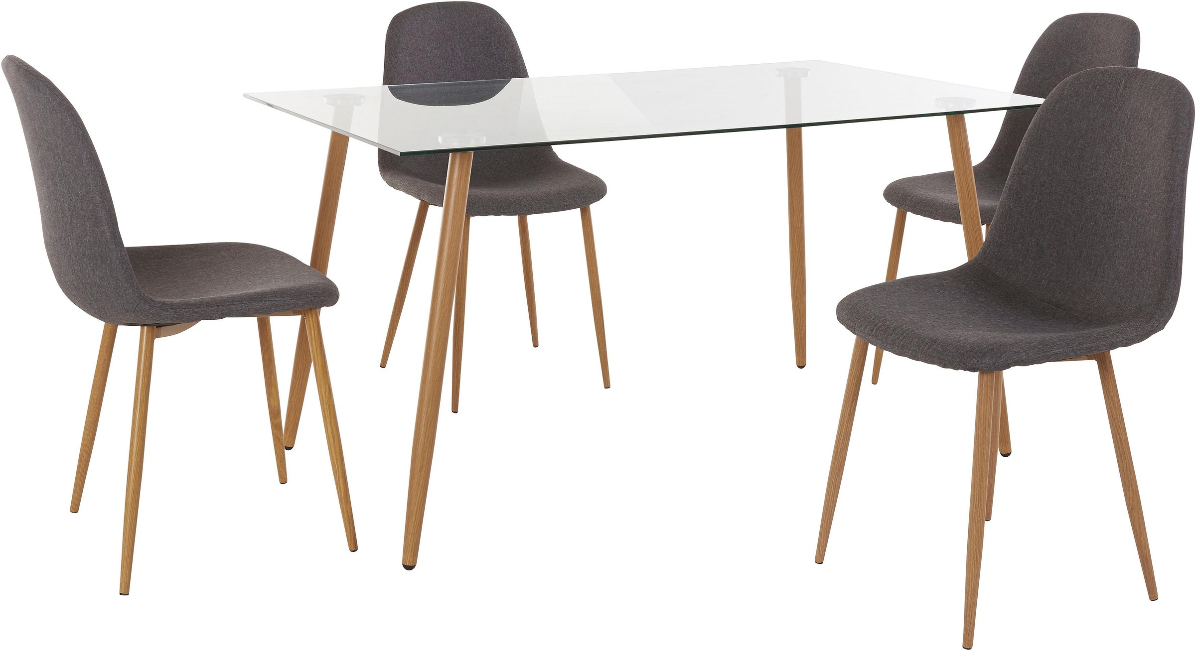 Stühlen 5 (Webstoff) (Set, tlg.), Glastisch 4 bestellen BAUR | INOSIGN Eckiger mit Essgruppe »Miller«,