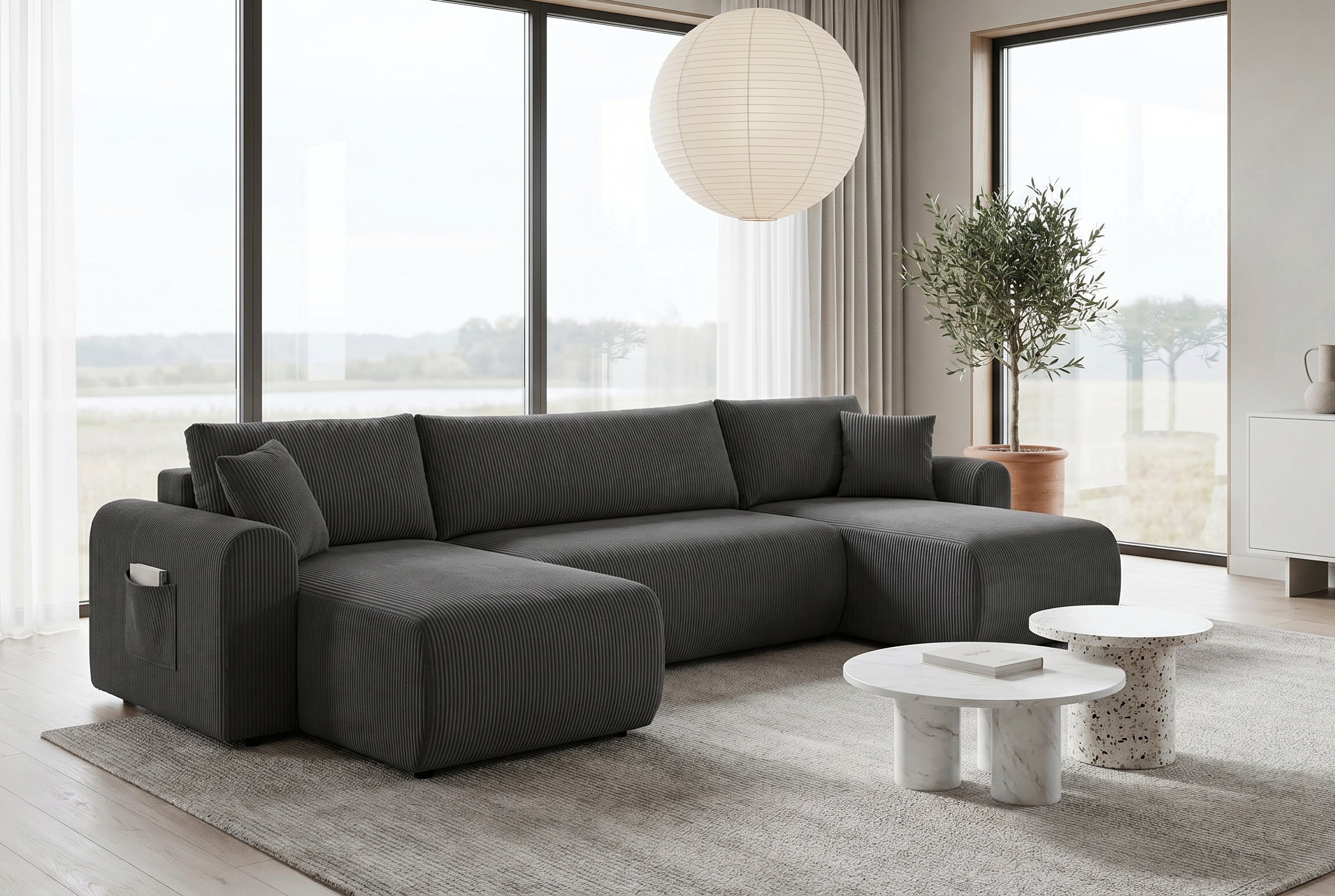 OTTO home Wohnlandschaft "JONAA Cord, U-Form, 311 cm. -OTTO. Verlässliche Qualität" Tonnentaschen-Federkern, Bettkasten, Schlafsofa (133/270)