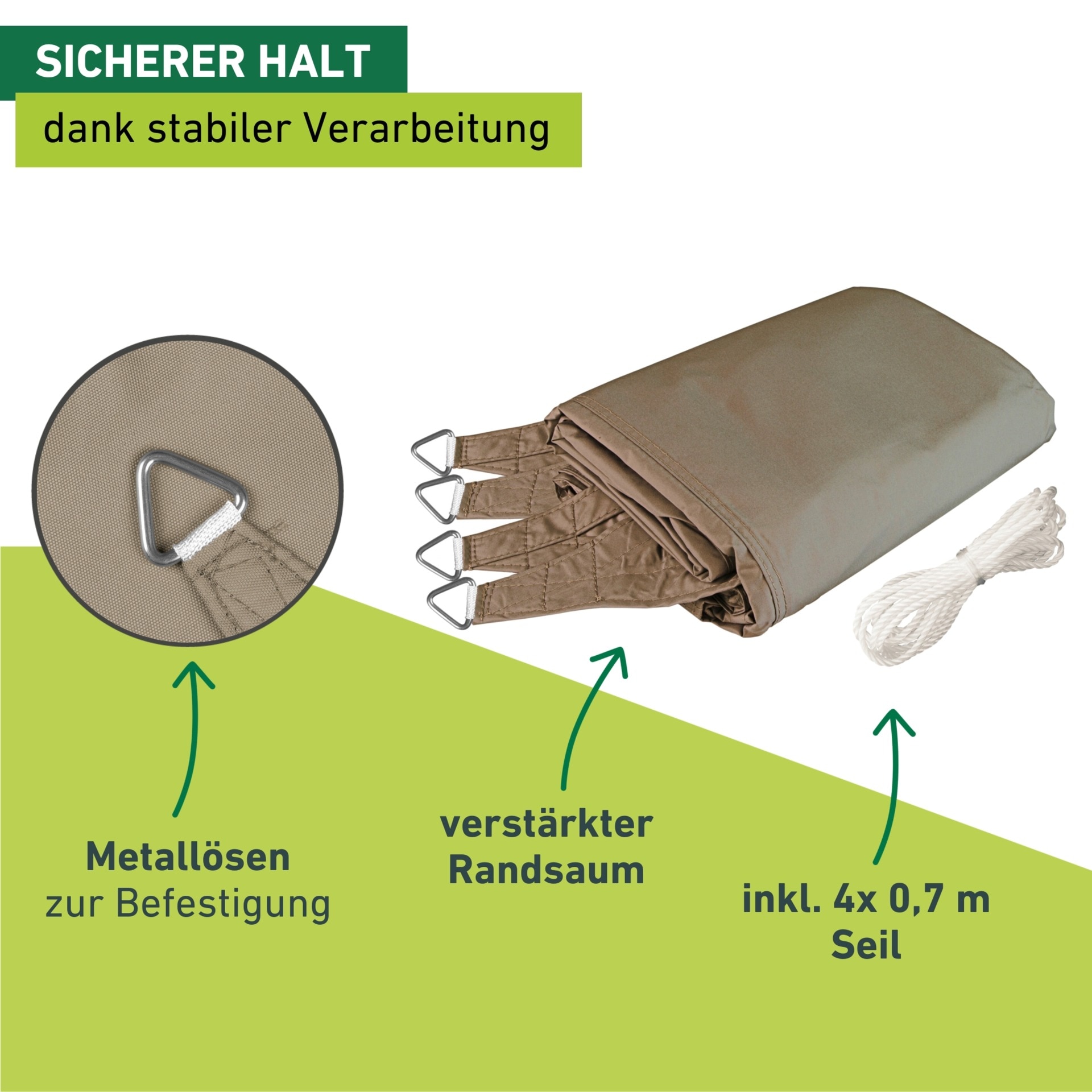 Windhager Sonnensegel »Cannes, Quadrat Segel zur Beschattung von Garten, Terrasse, Balkon« Sonnenschutz 4 x 4 m, erhältlich in anthrazit, grau, taupe oder weiß