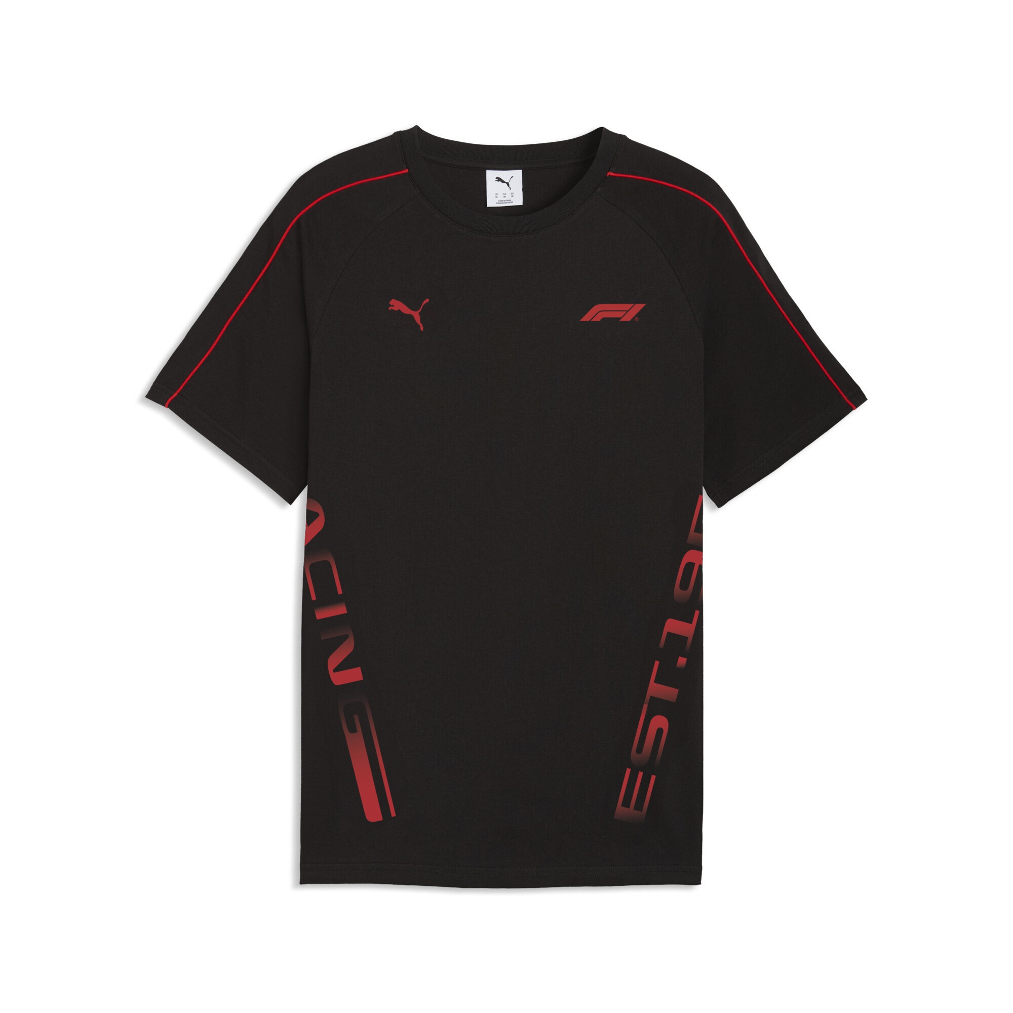 T-Shirt PUMA "F1 Lifestyle T7 T-Shirt Herren", Damen, Gr. XS, schwarz, Obermaterial: 100% Baumwolle; Rippe: 71% Baumwolle, 29% Polyester, clean, regular fit, Rundhals, Shirts T-Shirt