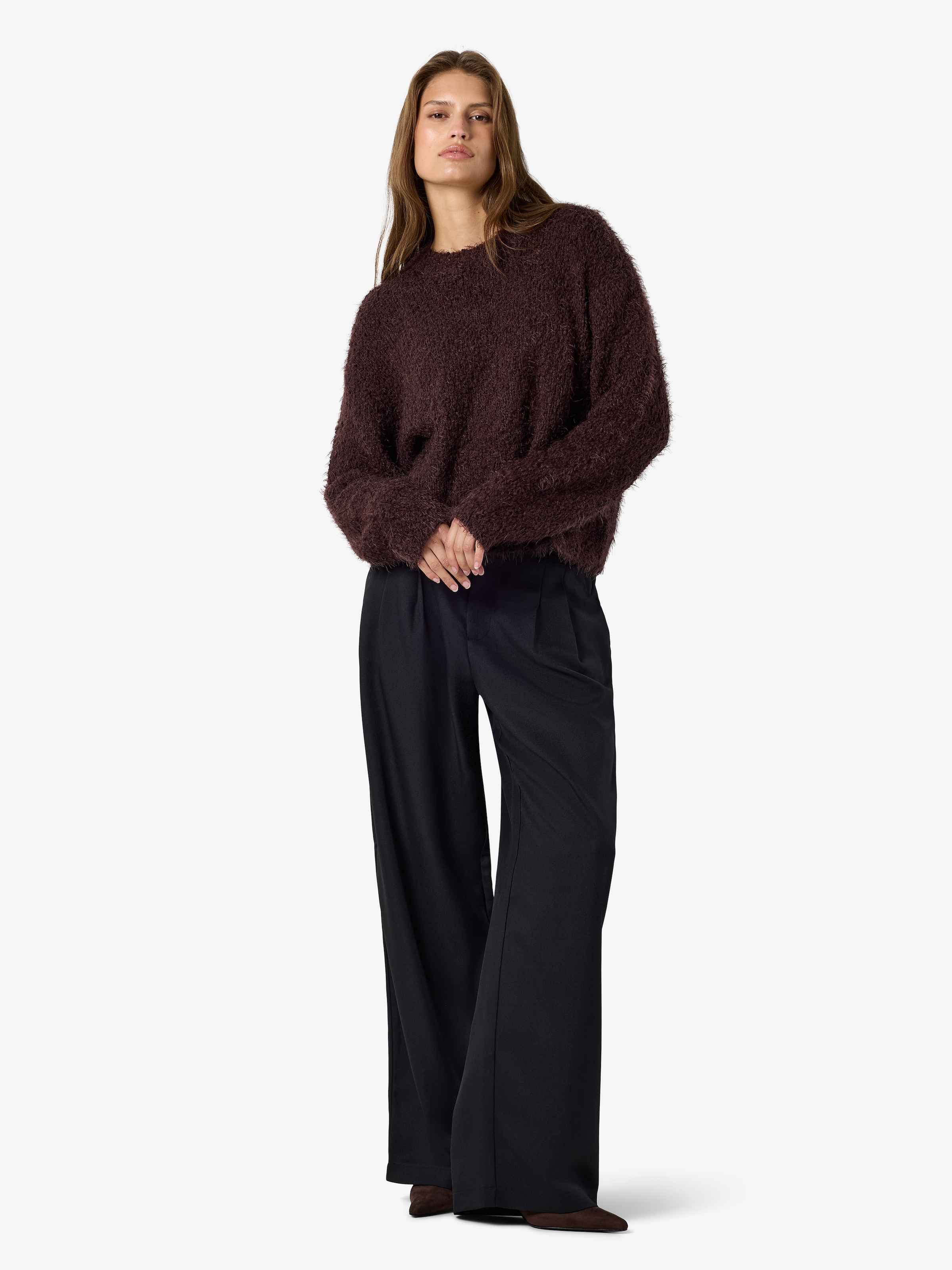 Noisy may Rundhalspullover »NMSASSY L/S O-NECK KNIT NOOS« Materialmix, relaxed fit